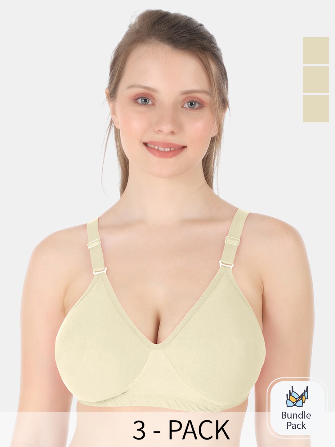 

Tweens Pack Of 3 Full Coverage Cotton Everyday Bra With All Day Comfort, Beige