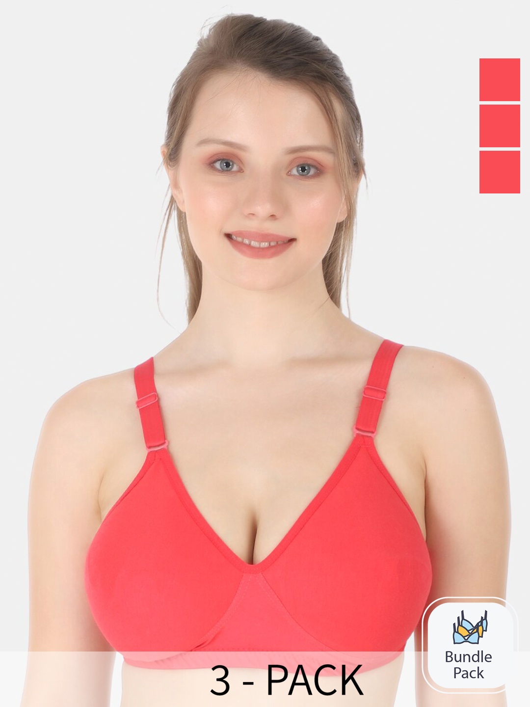 

Tweens Pack Of 3 Full Coverage Cotton Everyday Bra With All Day Comfort, Coral