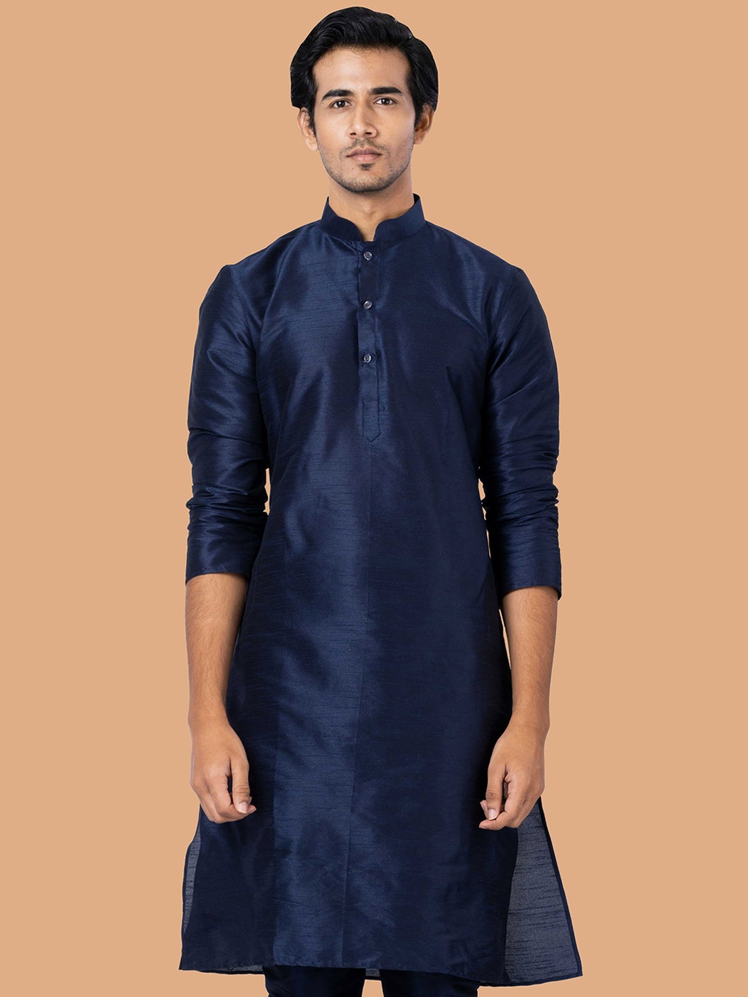 

ROOTED LIBAAS Mandarin Collar Straight Kurta, Navy blue