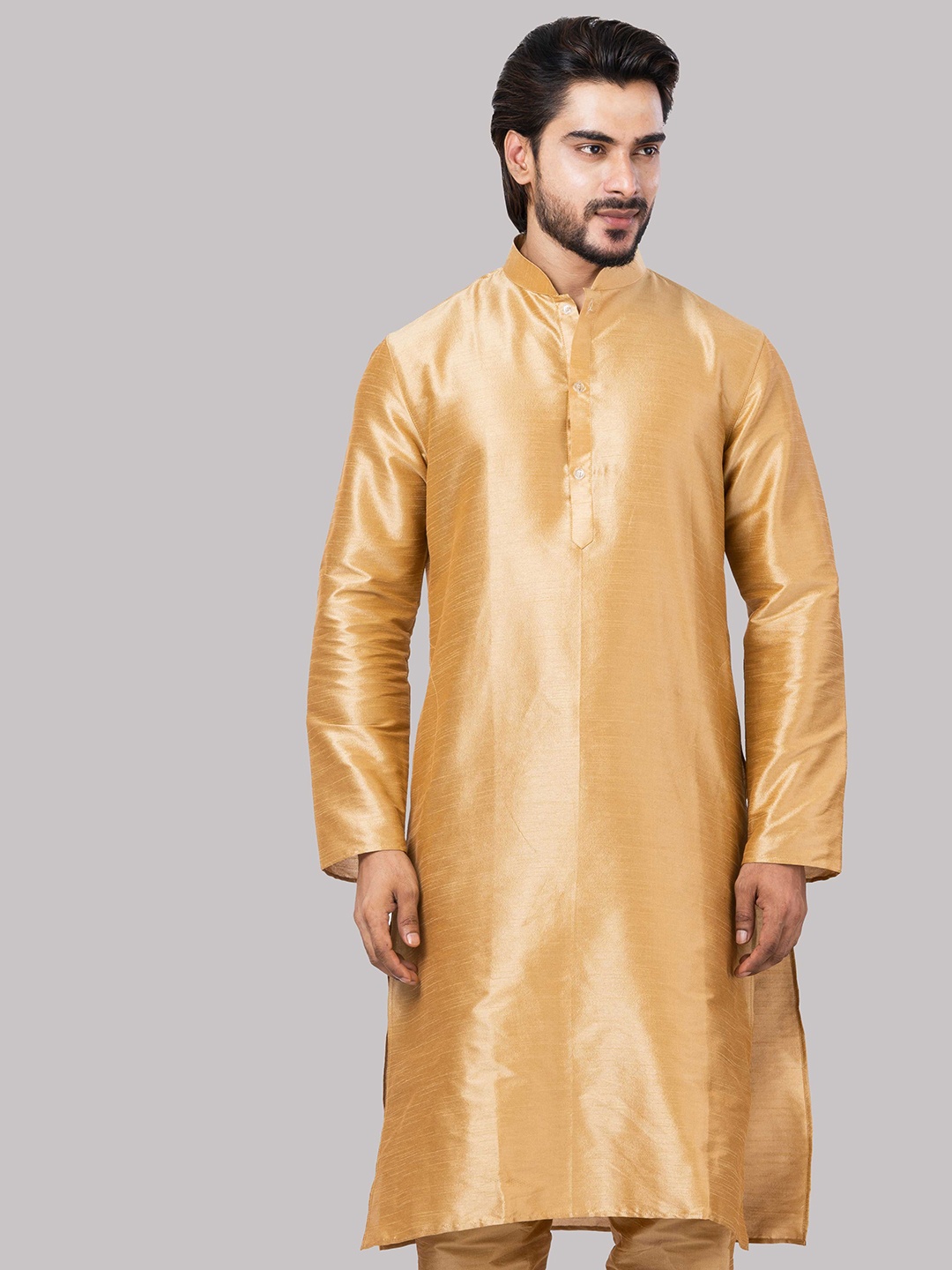 

ROOTED LIBAAS Mandarin Collar Straight Kurta, Gold