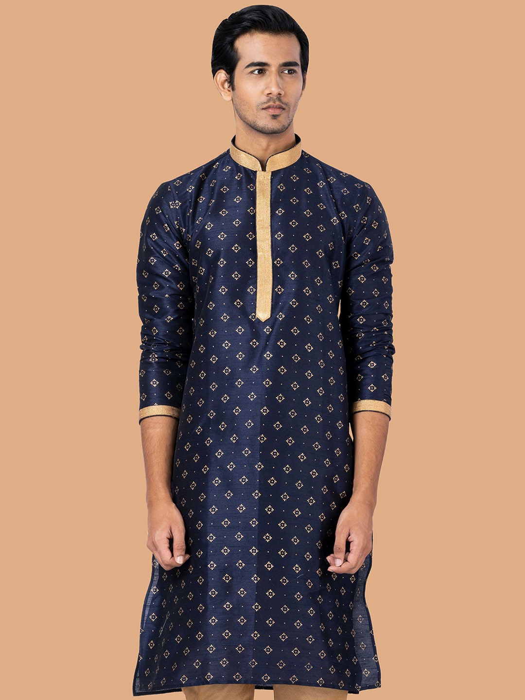 

ROOTED LIBAAS Men Navy Blue Paisley Kurta