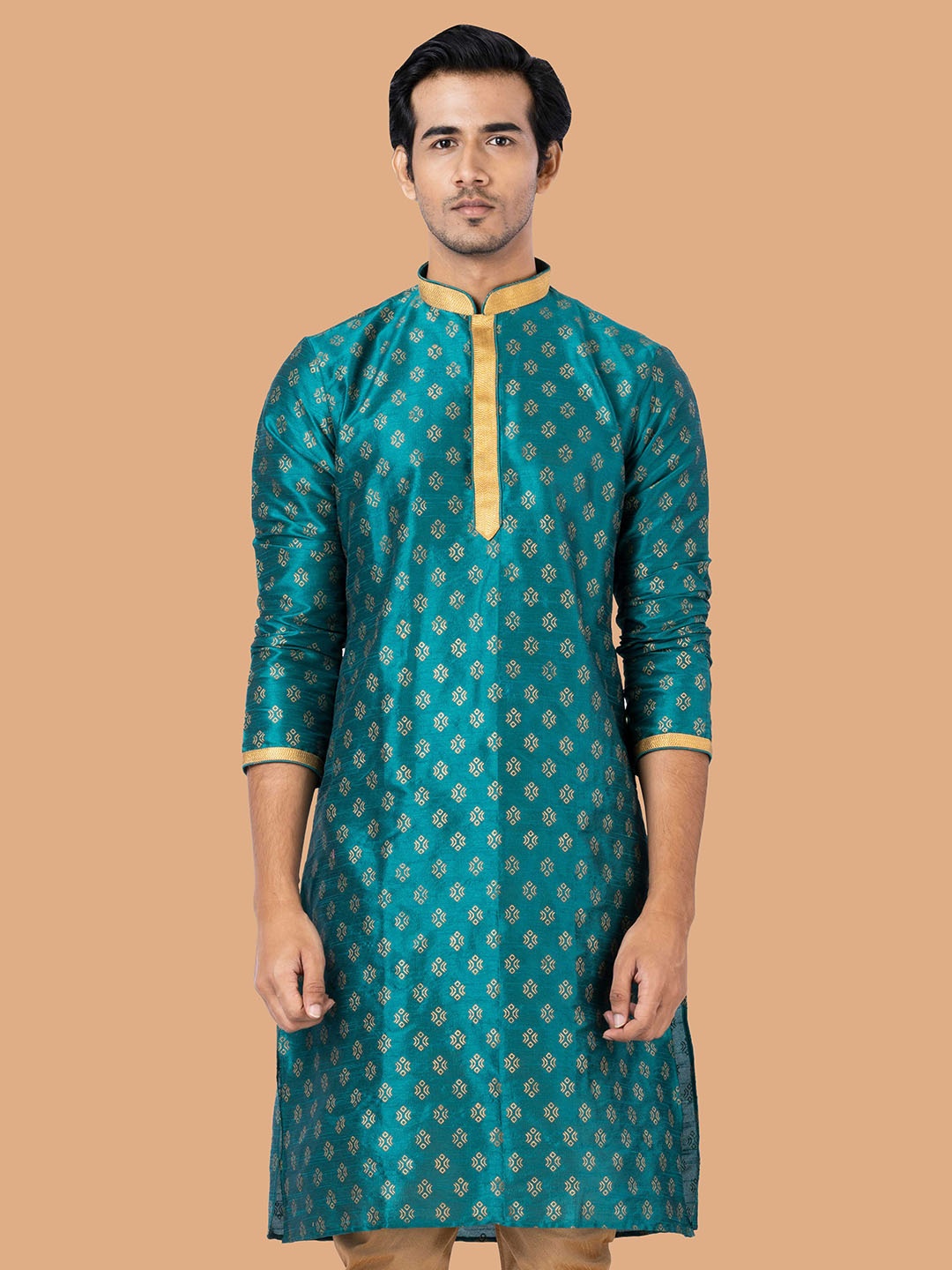 

ROOTED LIBAAS Men Green Paisley Cold-Shoulder Sleeves Kurta