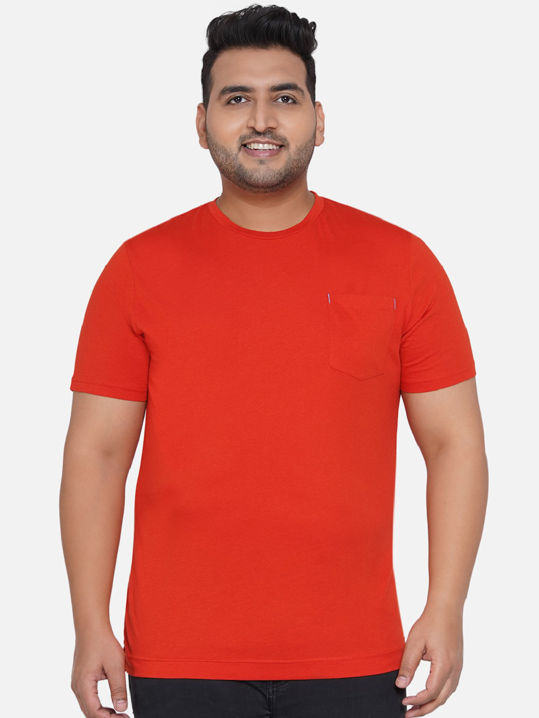 

Santonio Men Plus Size Graphic Printed Drop-Shoulder Sleeves Pure Cotton Casual T-shirt, Red