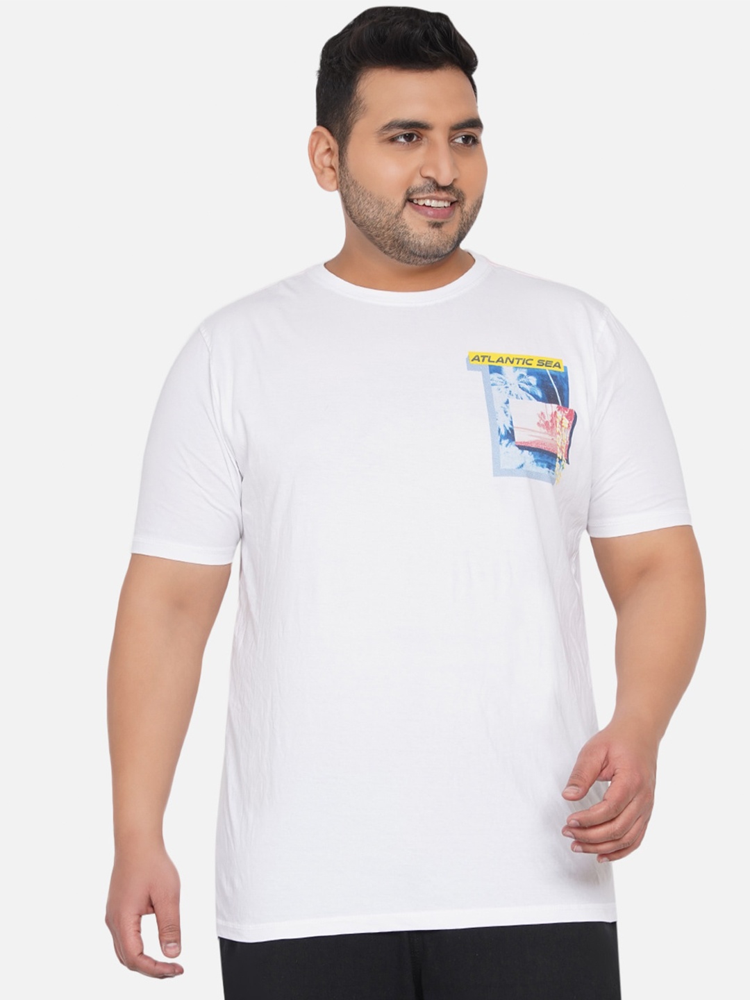 

Santonio Plus Size Graphic Printed Pure Cotton T-shirt, White