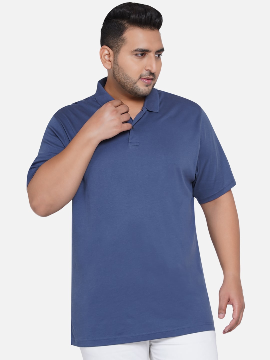 

Santonio Plus Size Polo Collar Pure Cotton T-shirt, Blue