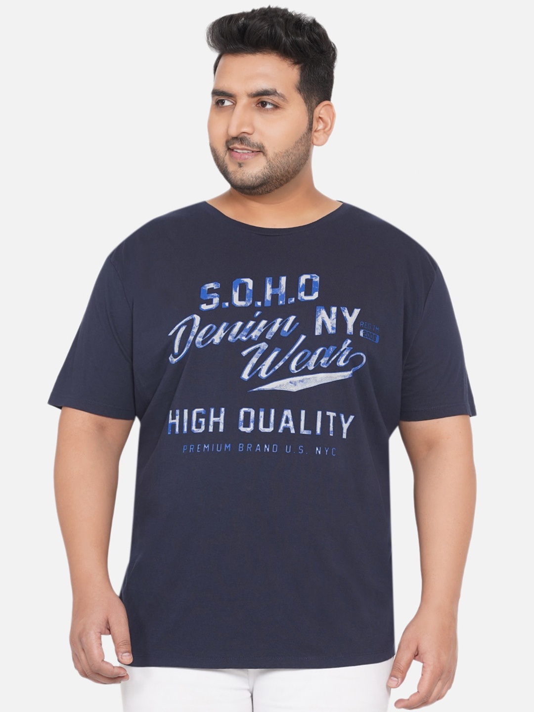 

Santonio Plus Size Typography Printed Pure Cotton T-shirt, Blue