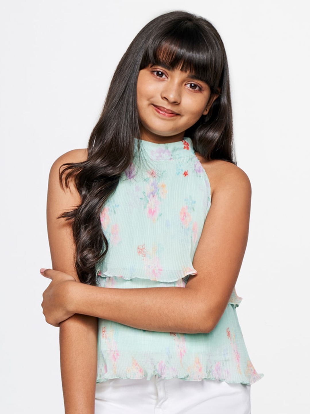 

AND Green Floral Print Top