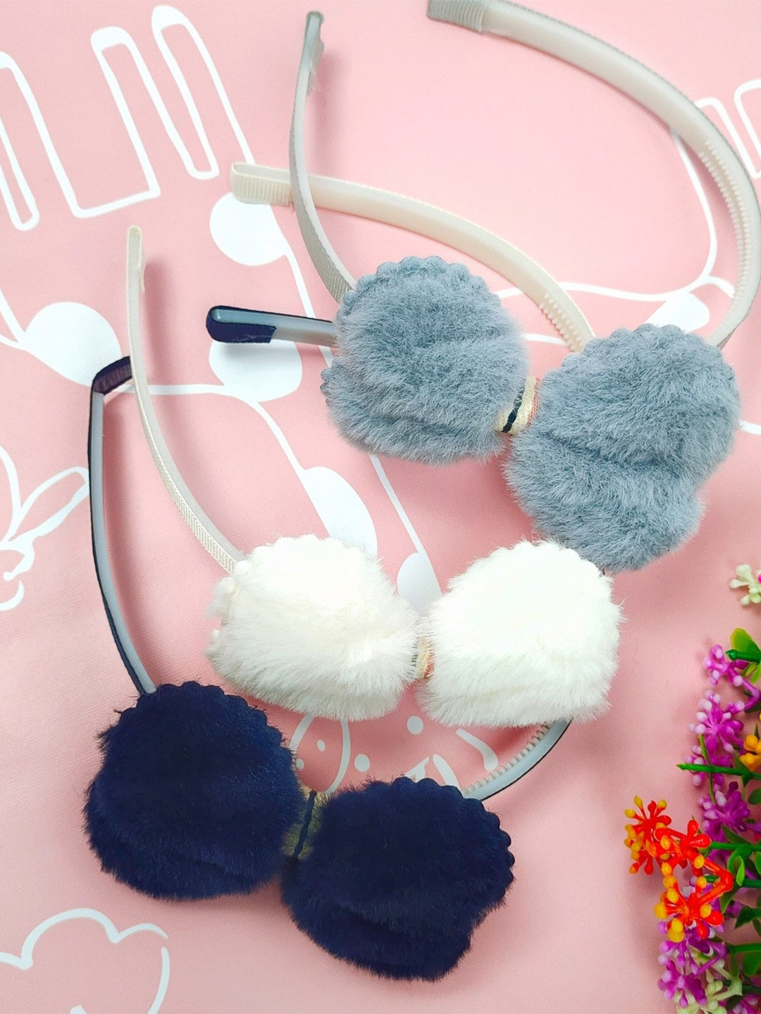 

ANNA CREATIONS Girls Set of 6 Fur Detail Hairbands, Blue