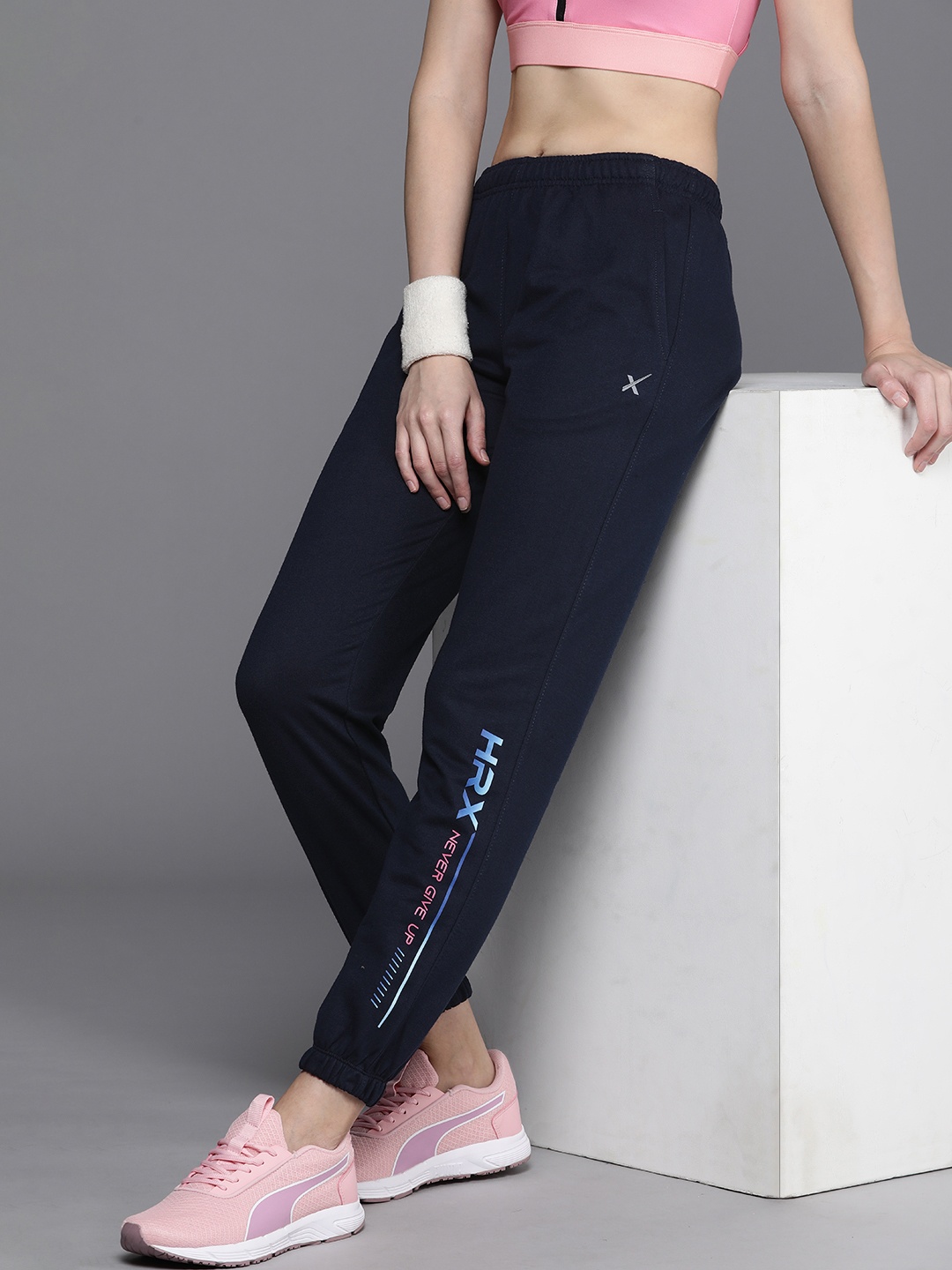 

HRX by Hrithik Roshan Women Minimal Printed Antimicrobial Training Joggers, Navy blue