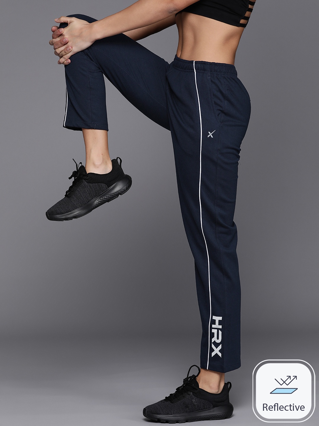 

HRX by Hrithik Roshan Women Reflective Detail Training Track Pants, Navy blue