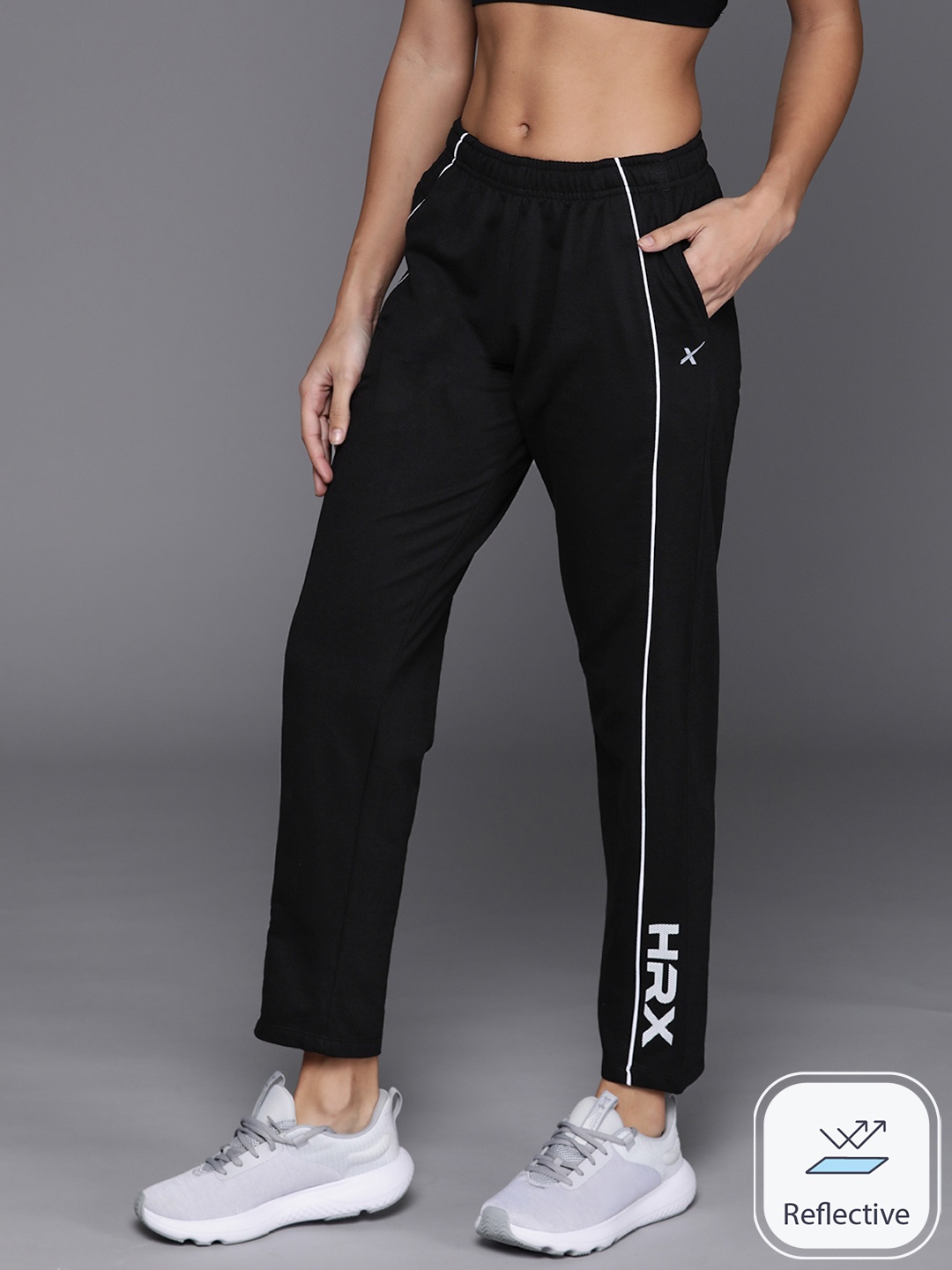 

HRX by Hrithik Roshan Women Reflective Detail Training Track Pants, Black