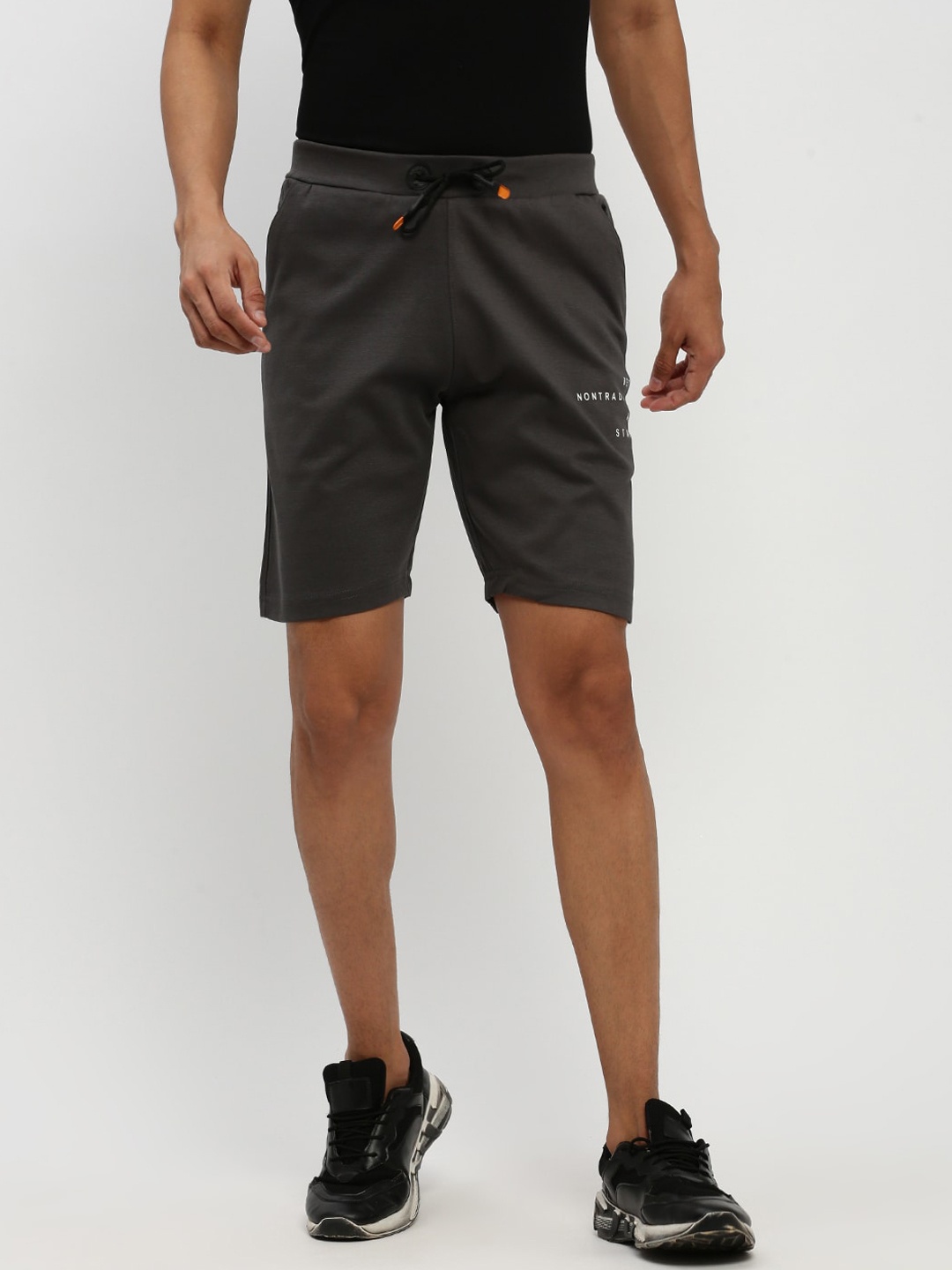 

SHOWOFF Men Typography Printed Mid Rise Cotton Sports Shorts, Grey