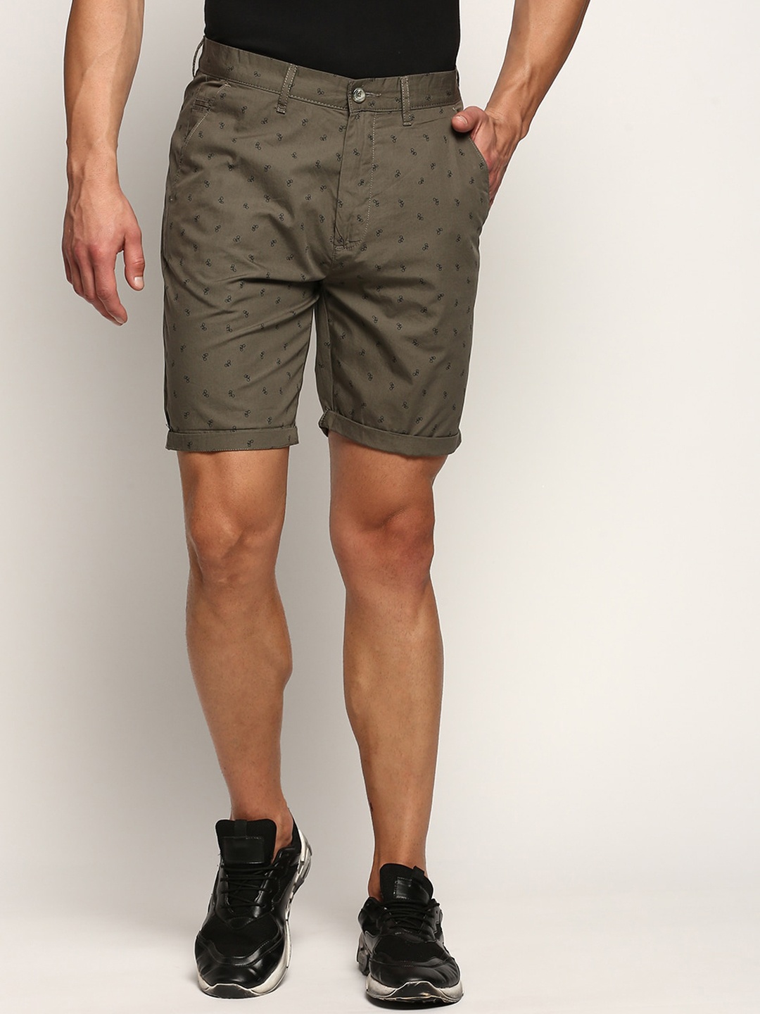 

SHOWOFF Men Conversational Printed Mid-Rise Cotton Shorts, Olive