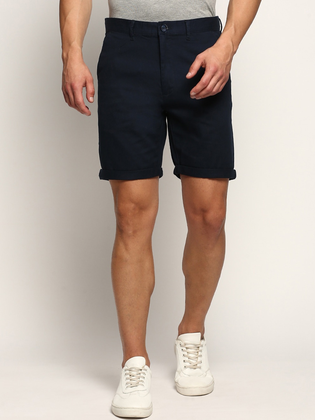 

SHOWOFF Men Mid-Raise Cotton Casual Shorts, Navy blue