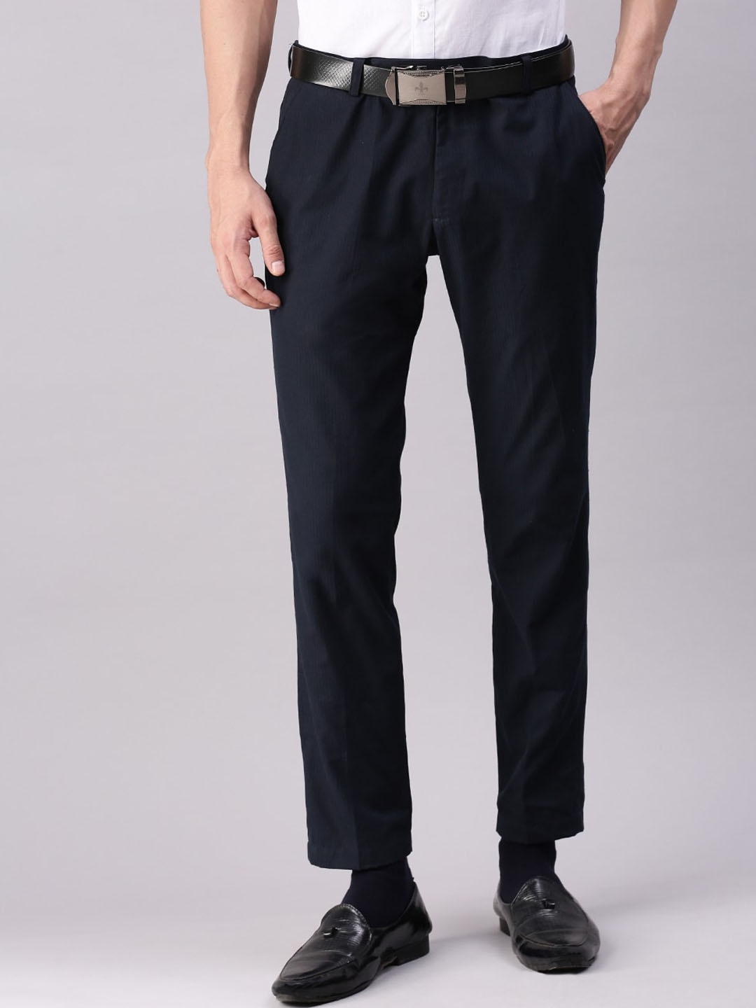 

WHITE HEART Men Mid-Raise Smart Regular Fit Formal Trousers, Navy blue