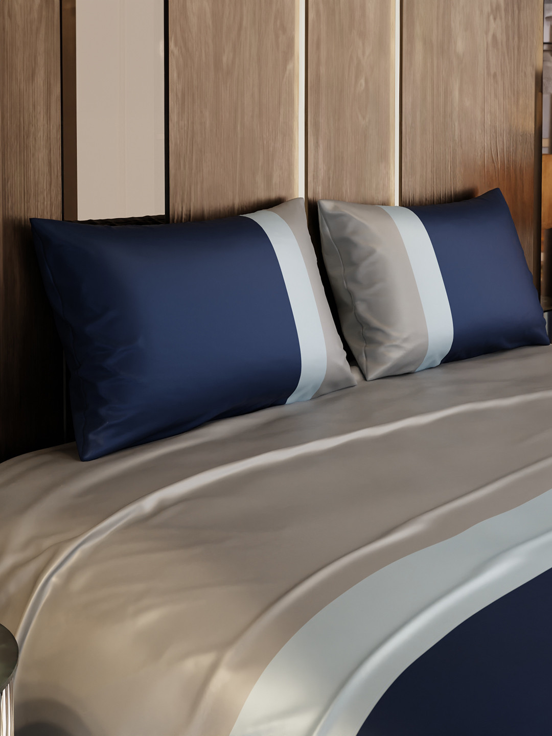 

Stoa Paris Navy Urbain Collection King Bedsheet With 2 Pillow Covers, Blue