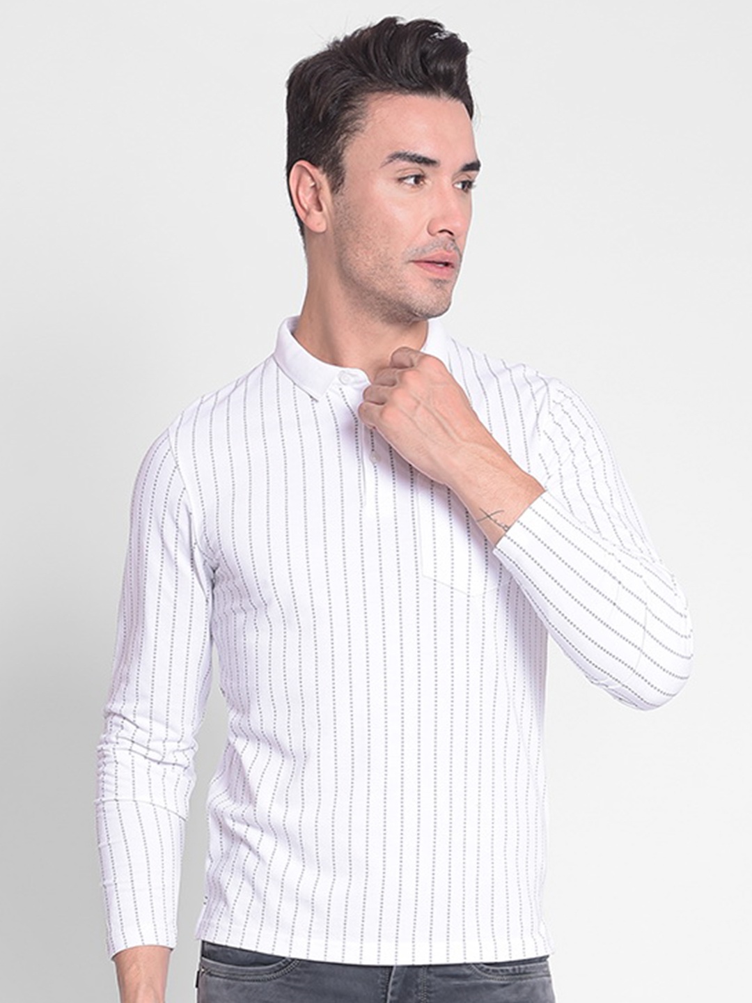 

Crimsoune Club Striped Polo Collar Slim Fit T-shirt, White