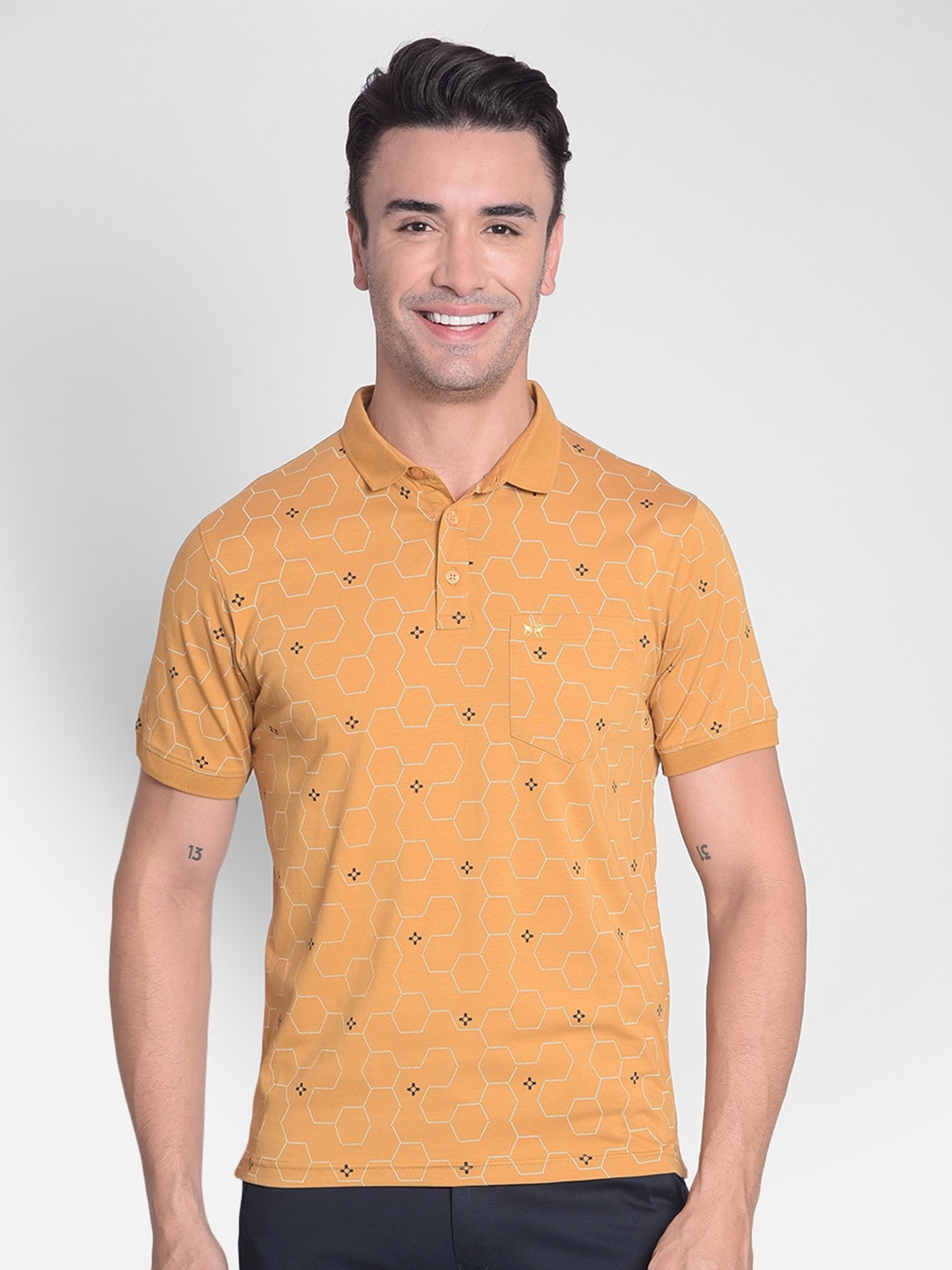 

Crimsoune Club Geometric Printed Polo Collar Slim Fit T-shirt, Mustard