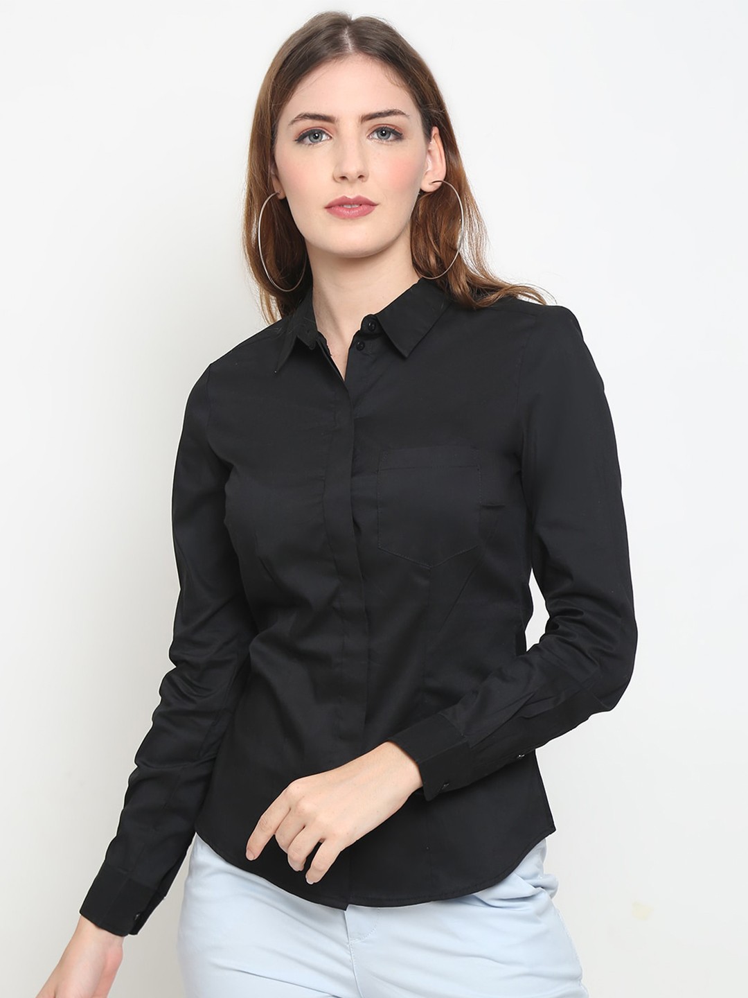 

GRACIT Spread Collar Skinny Fit Opaque Cotton Formal Shirt, Black