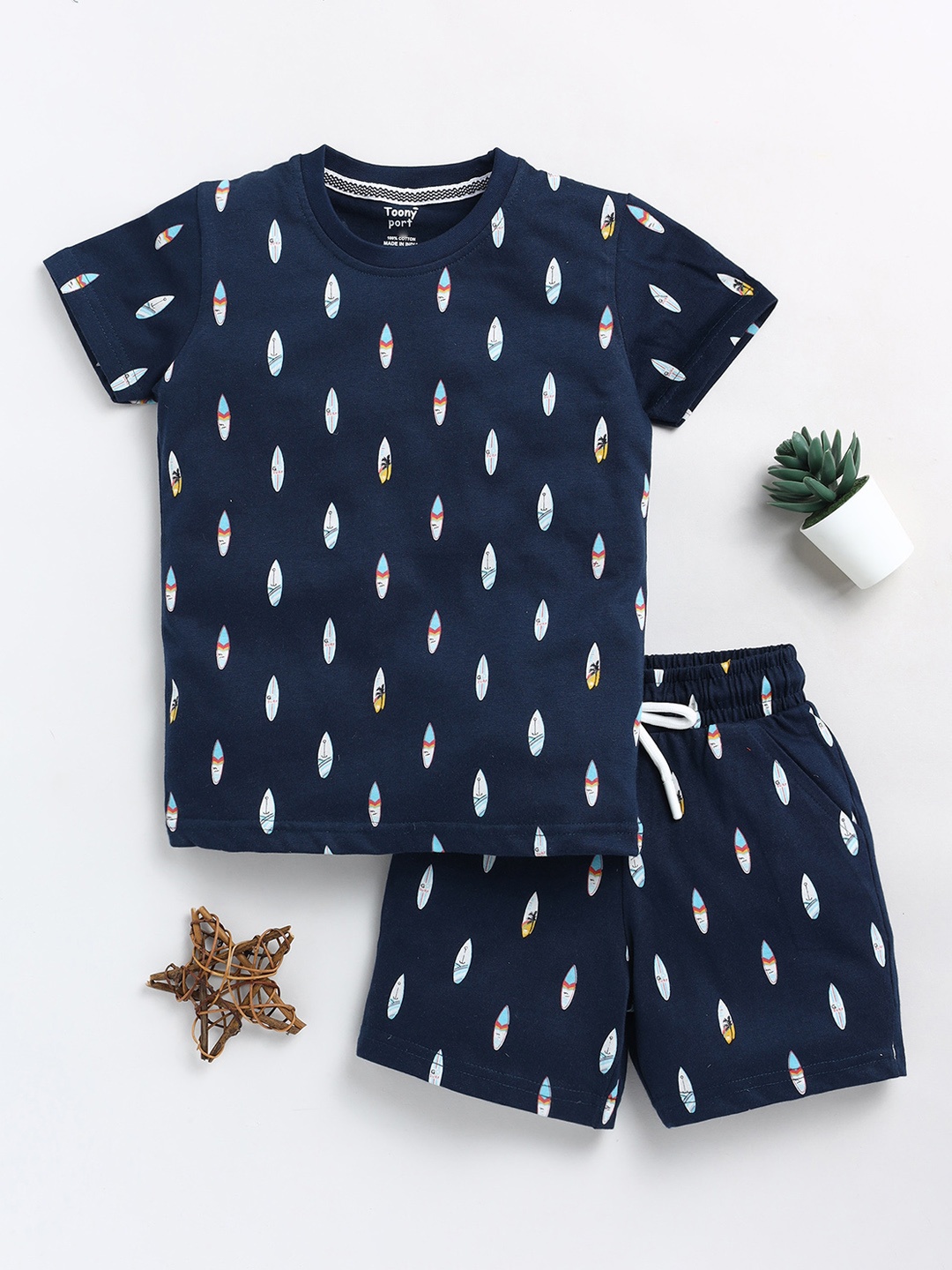 

Toonyport Boys Conversational Printed Pure Cotton Night suit, Navy blue
