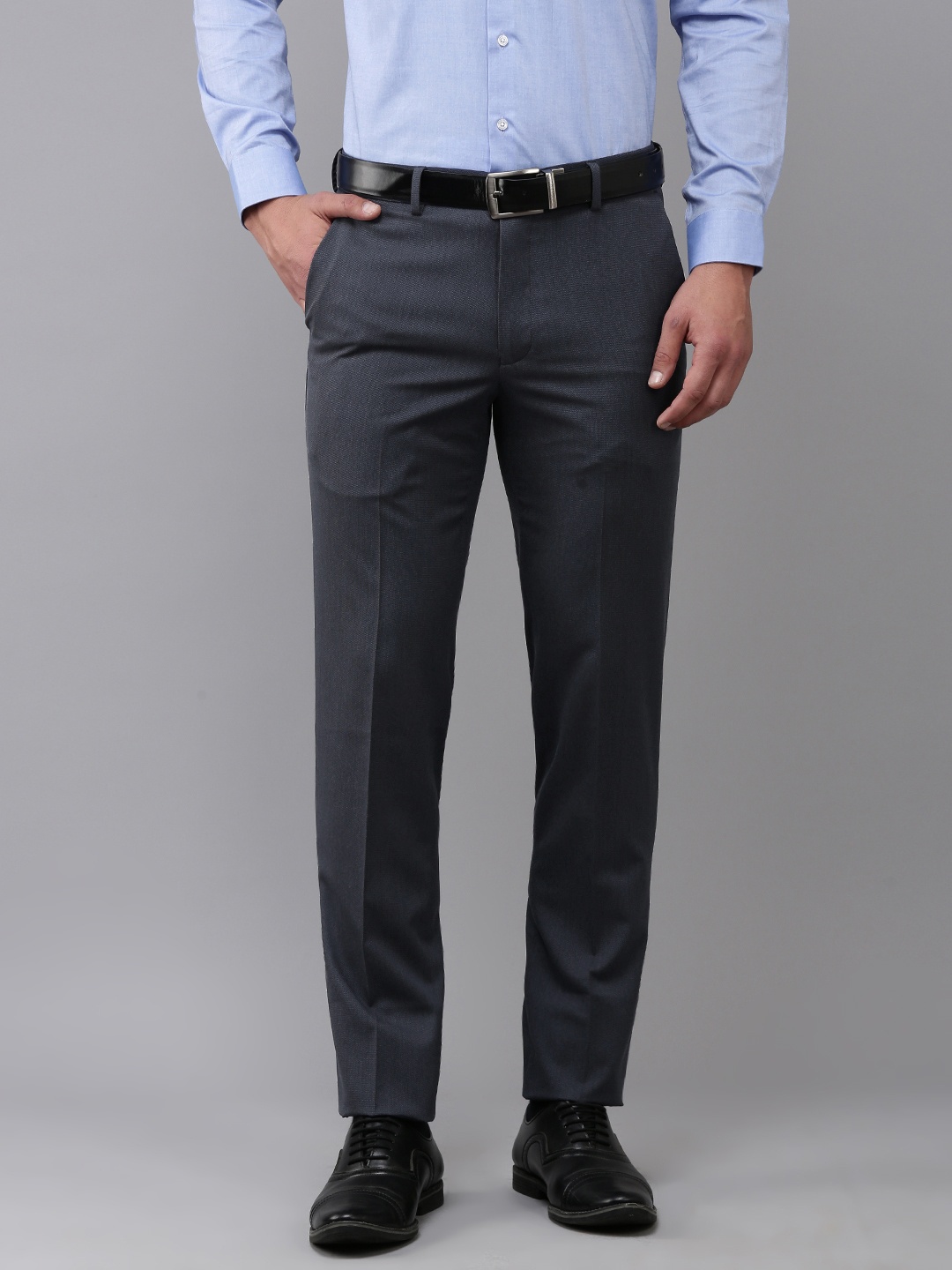

Van Heusen Men Mid-Rise Self Design Textured Slim Fit Formal Trousers, Grey