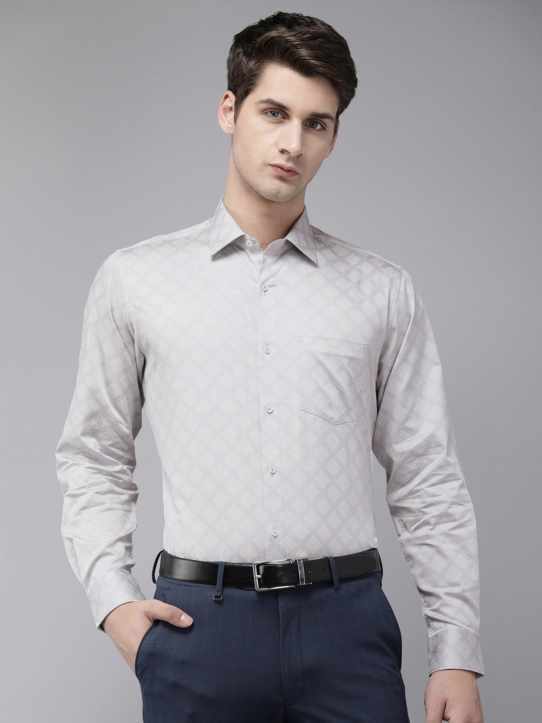 

Van Heusen Pure Cotton Custom Geometric Printed Formal Shirt, Grey