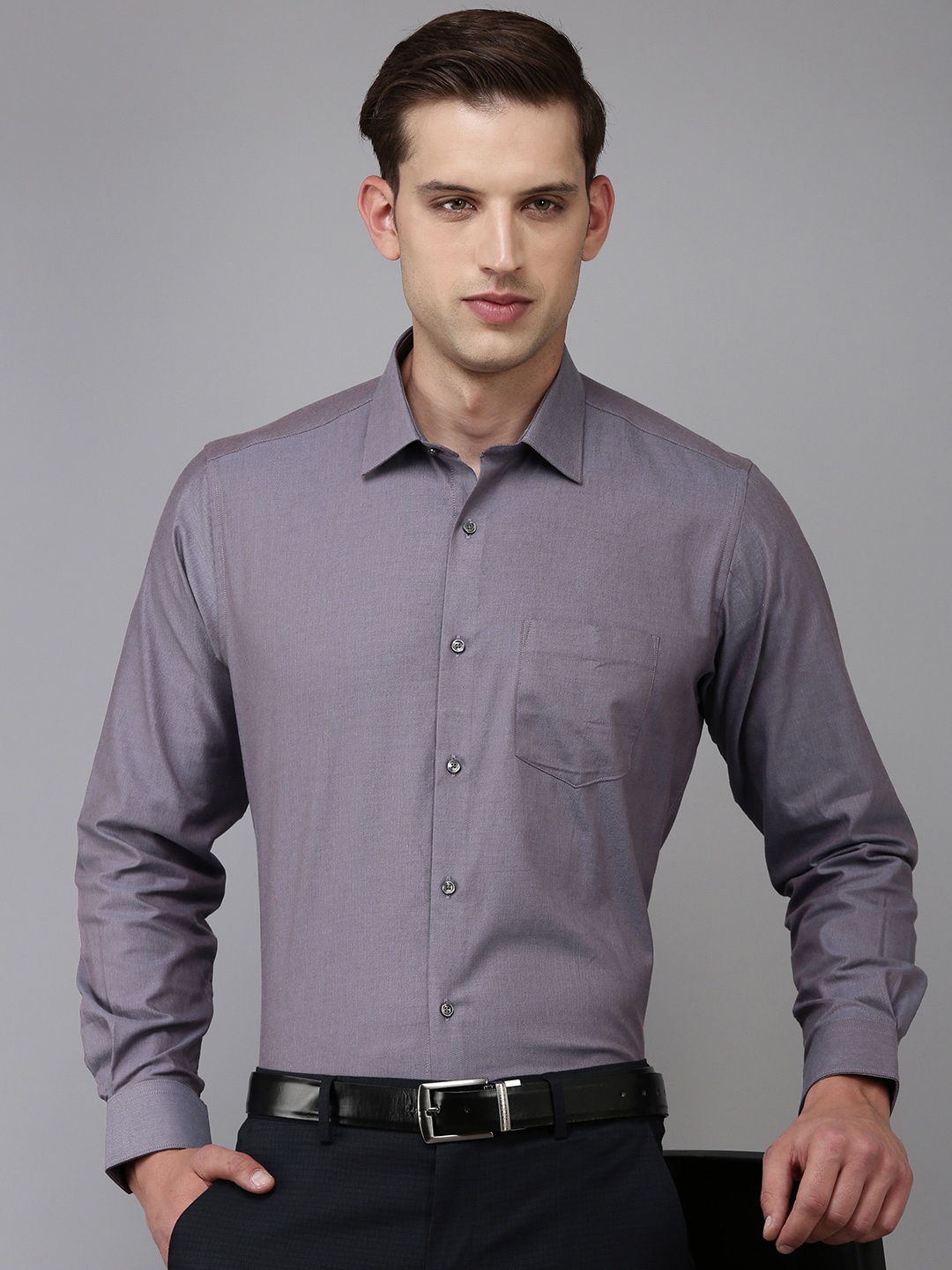 

Van Heusen Self Design Custom Fit Formal Shirt, Grey