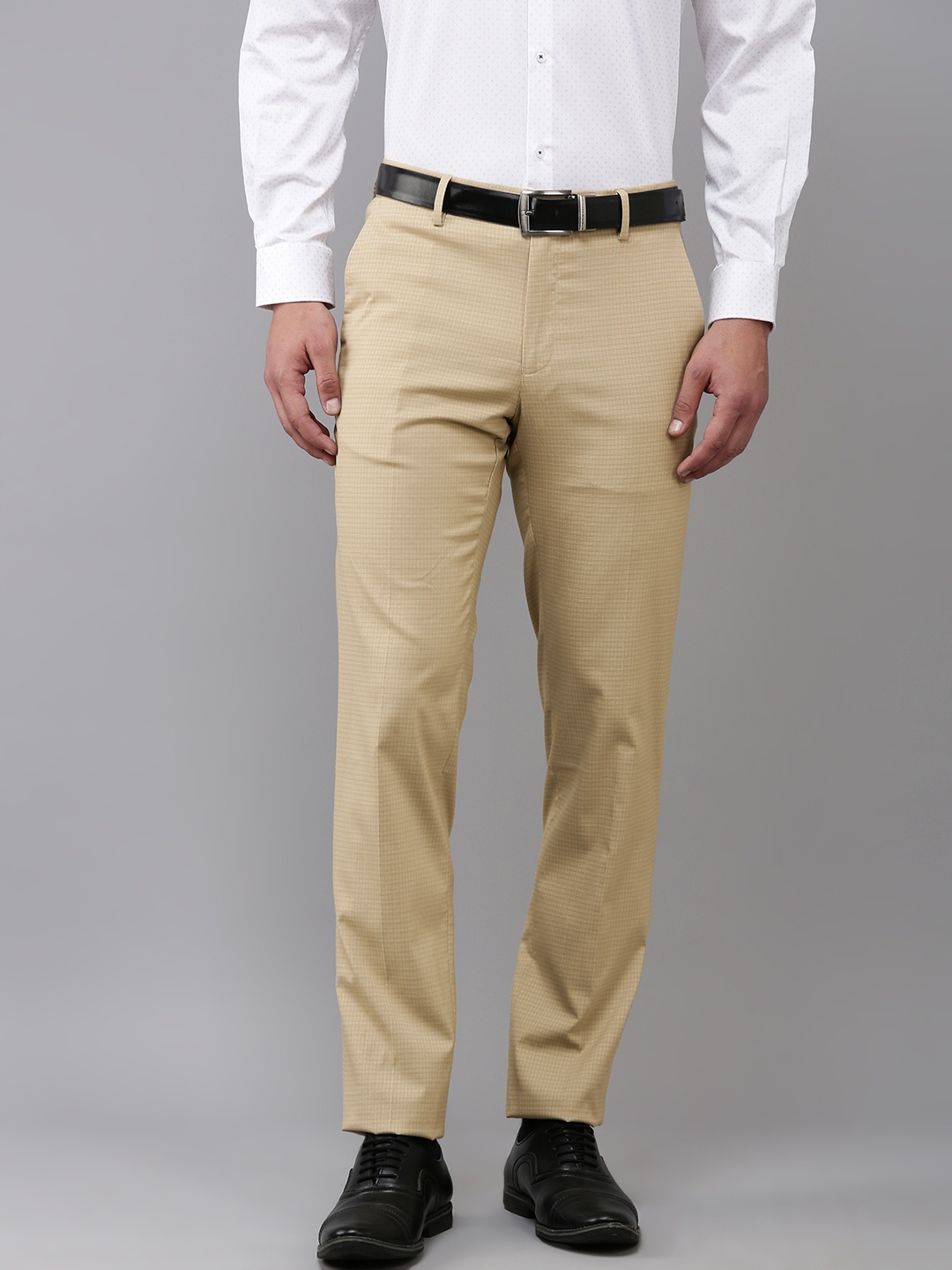 

Van Heusen Men Checked Slim Fit Trousers, Beige