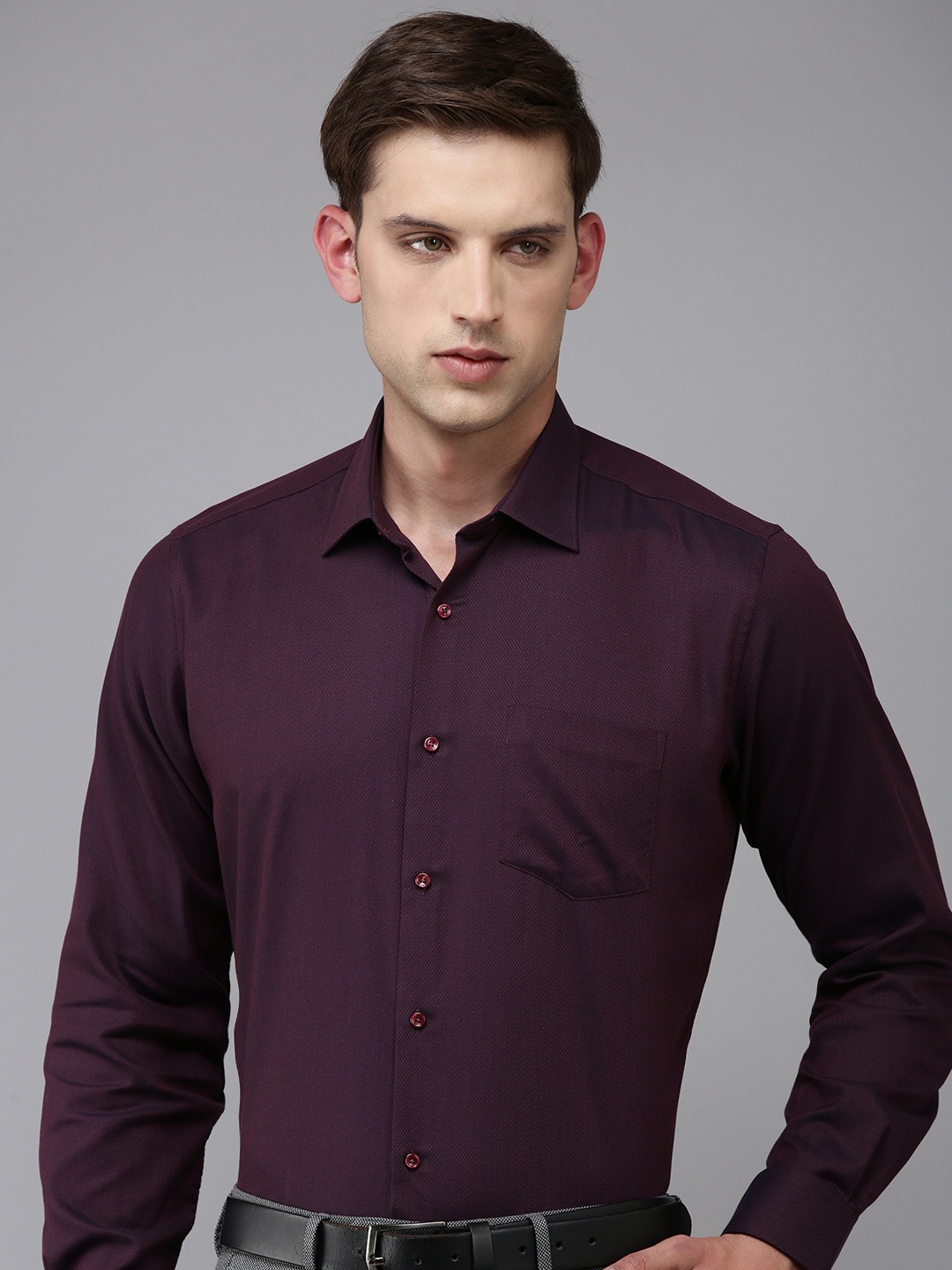 

Van Heusen Pure Cotton Self Design Textured Custom Formal Shirt, Burgundy