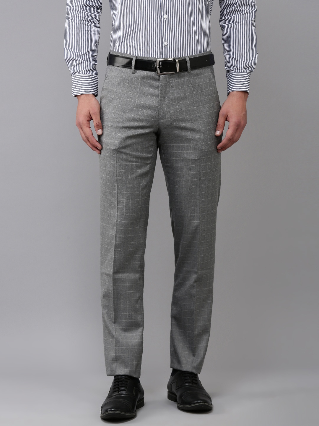 

Van Heusen Men Checked Slim Fit Mid-Rise Formal Trousers, Grey