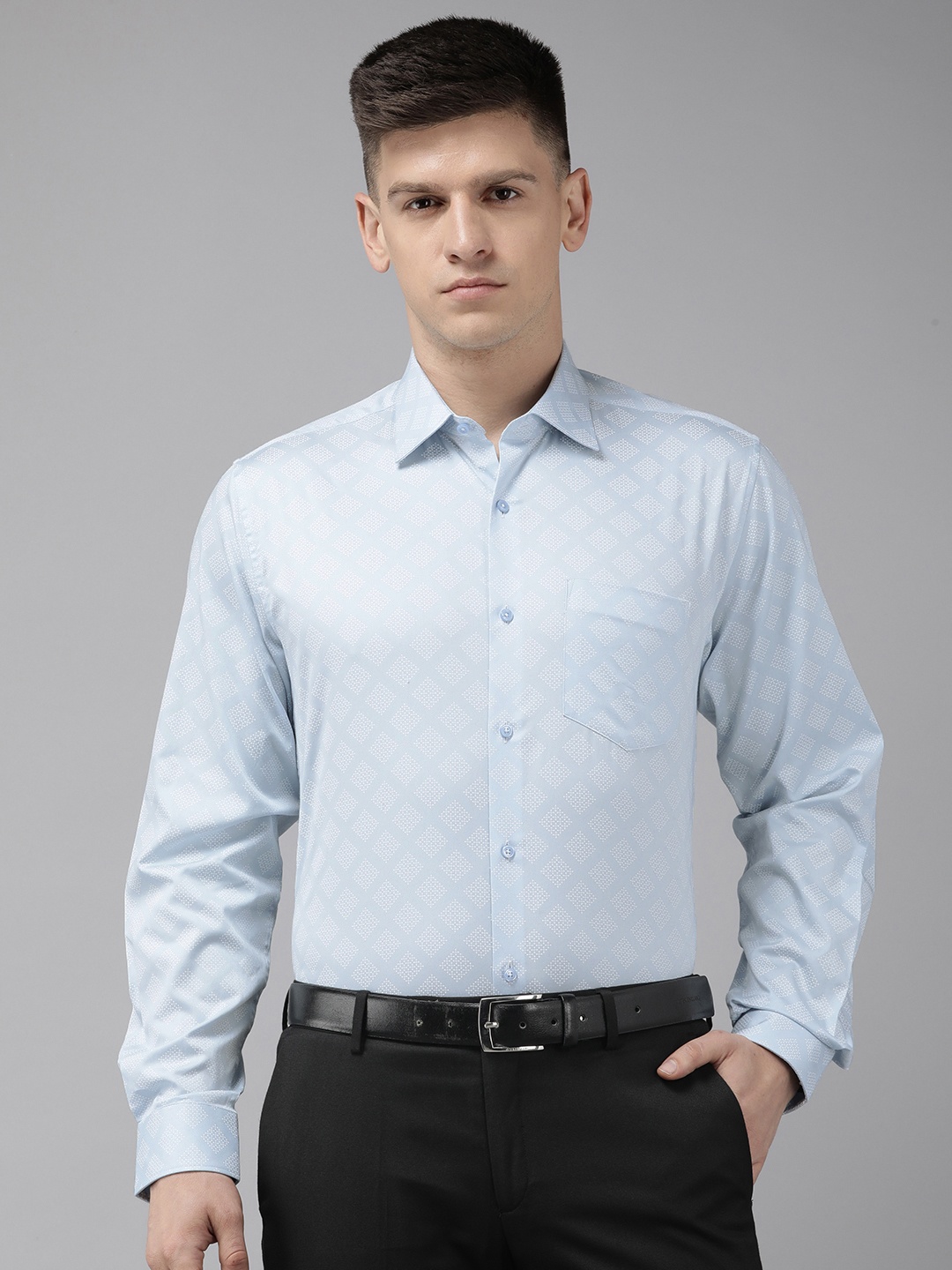 

Van Heusen Pure Cotton Custom Fit Opaque Printed Formal Shirt, Blue