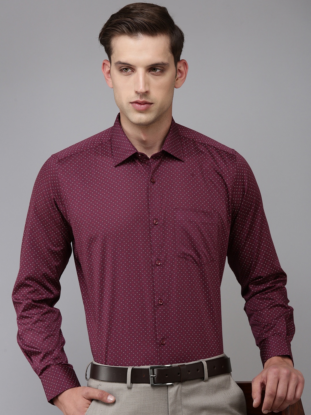 

Van Heusen Custom Fit Ethnic Motifs Printed Pure Cotton Formal Shirt, Maroon
