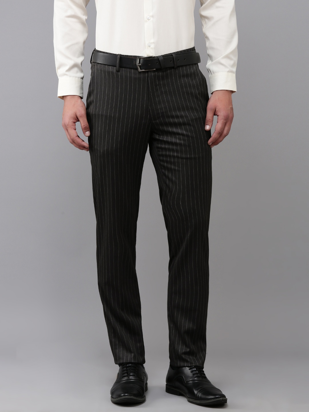 

Van Heusen Men Striped Slim Fit Formal Trousers, Grey