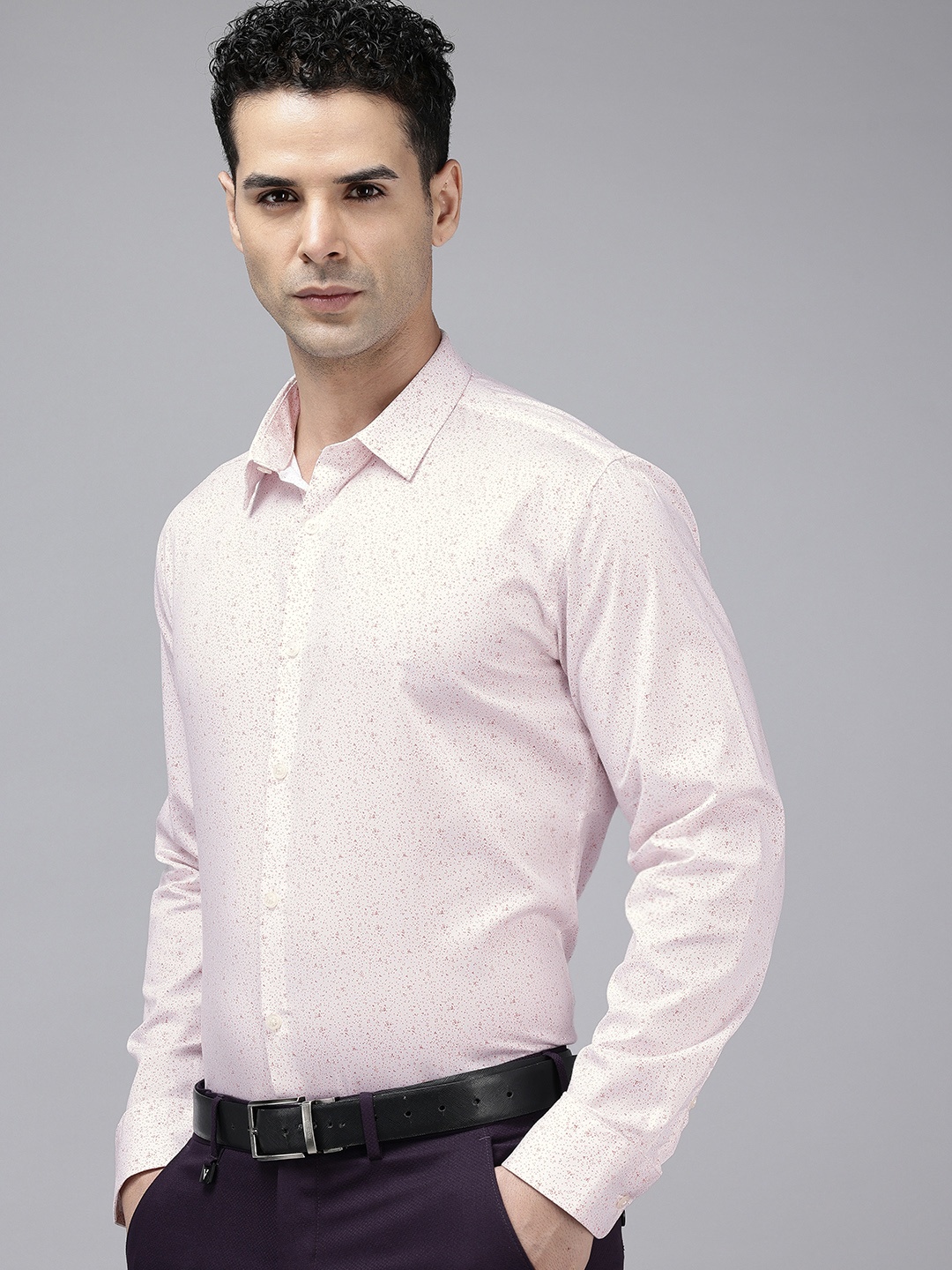 

V Dot Slim Fit Opaque Printed Formal Shirt, White