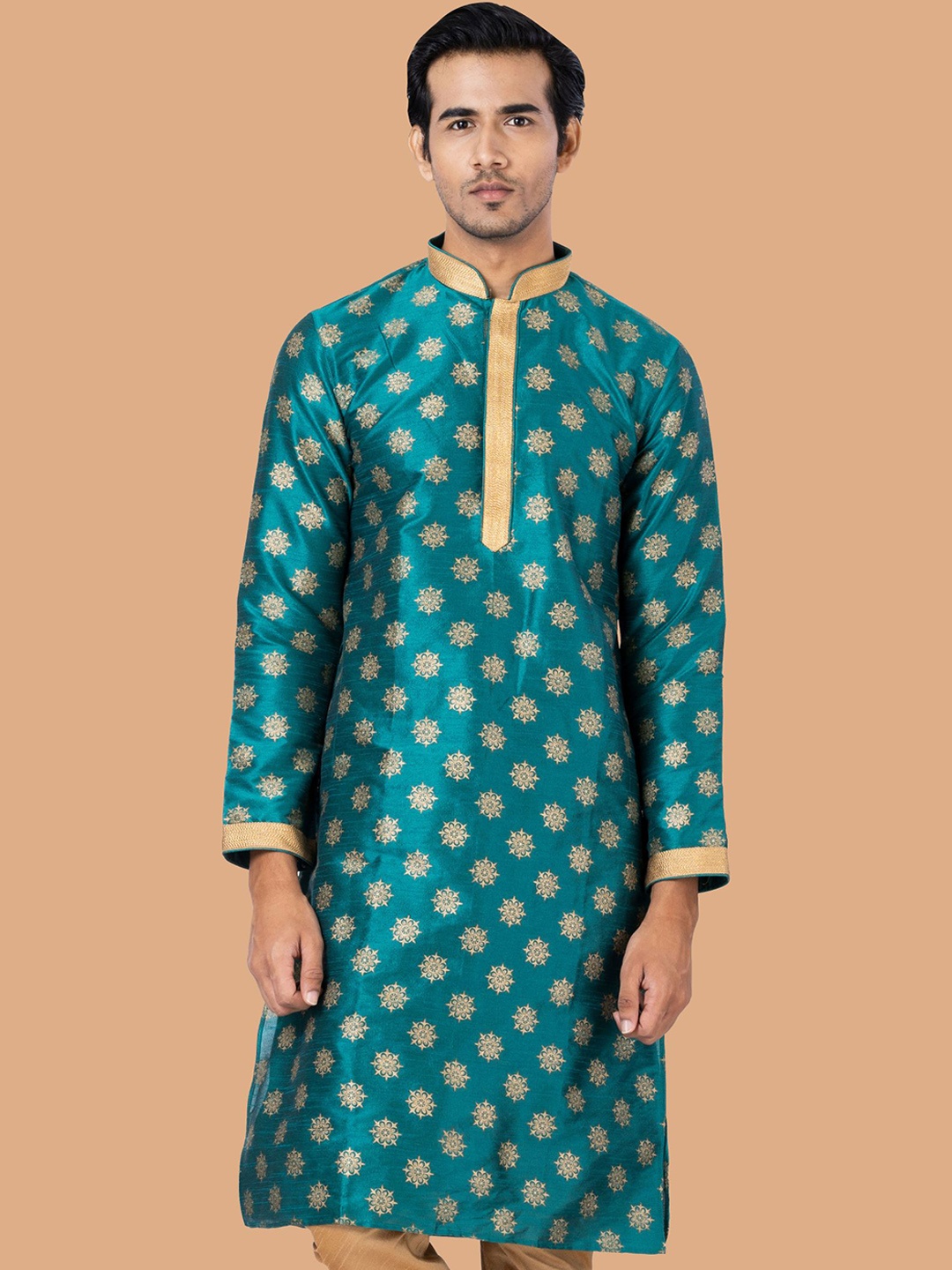 

ROOTED LIBAAS Men Green Ethnic Motifs Flared Sleeves Kurta