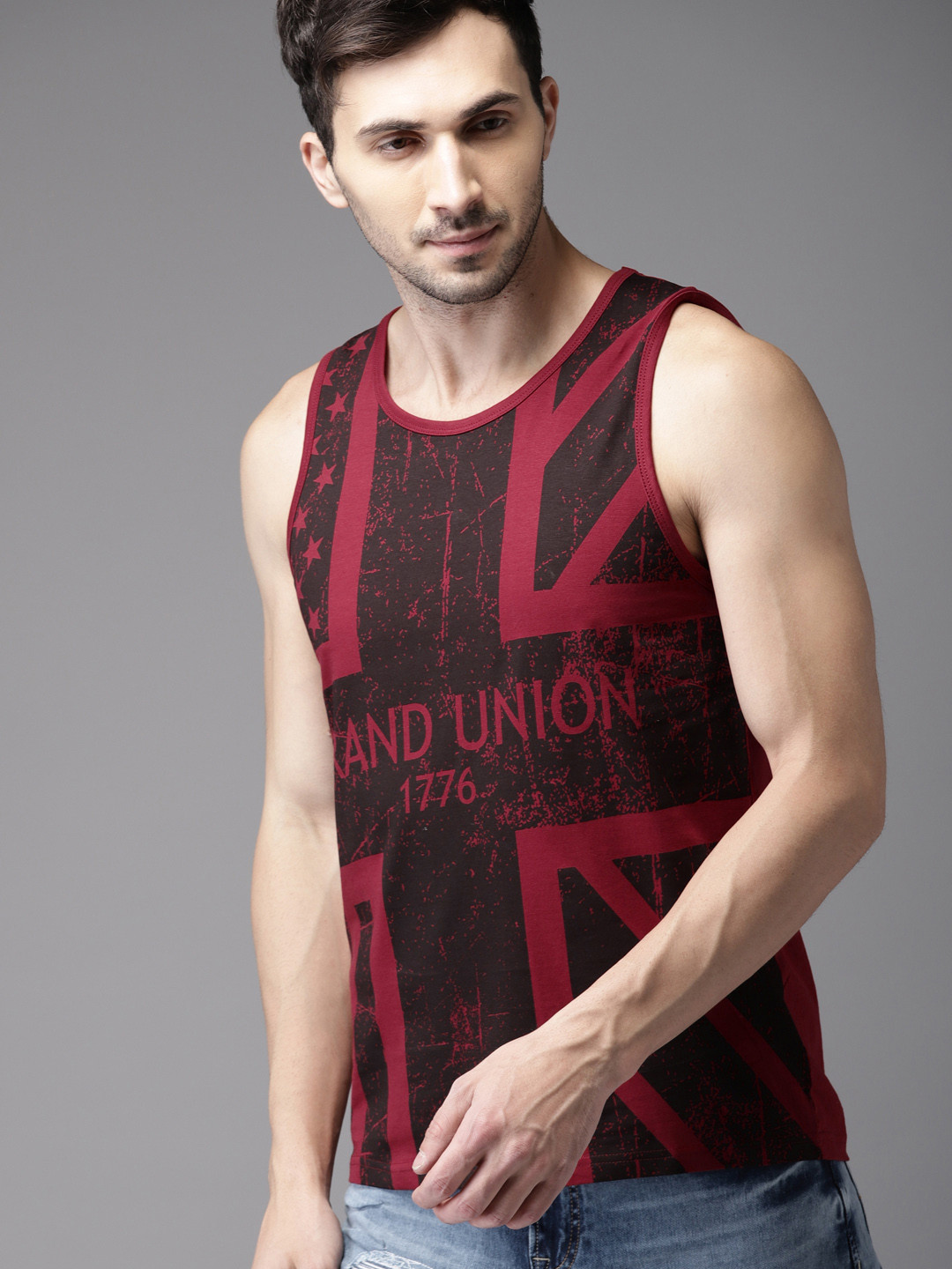 

HERE&NOW Men Maroon Printed Round Neck T-shirt