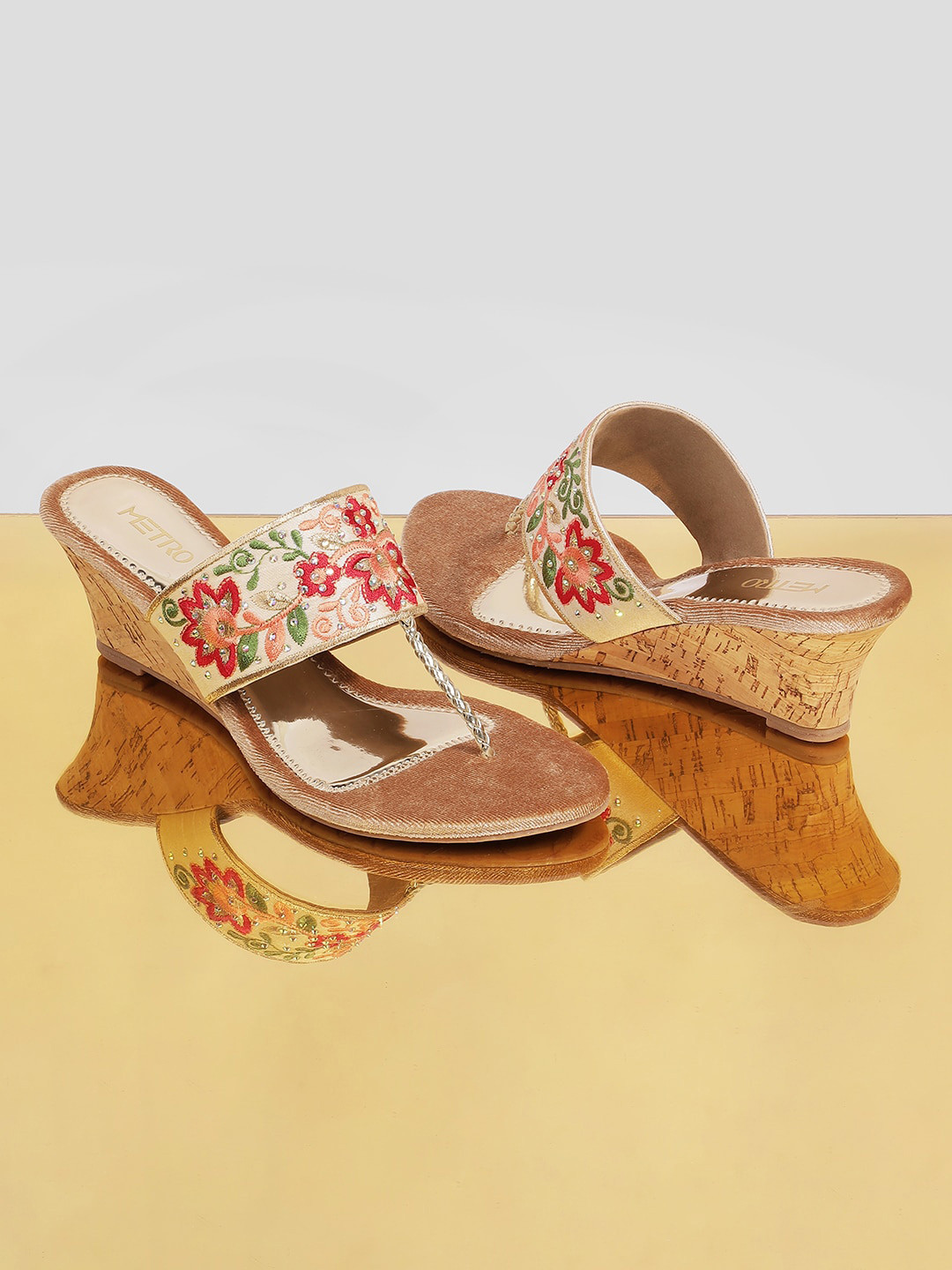 

Metro Embroidered Wedge Heels, Gold