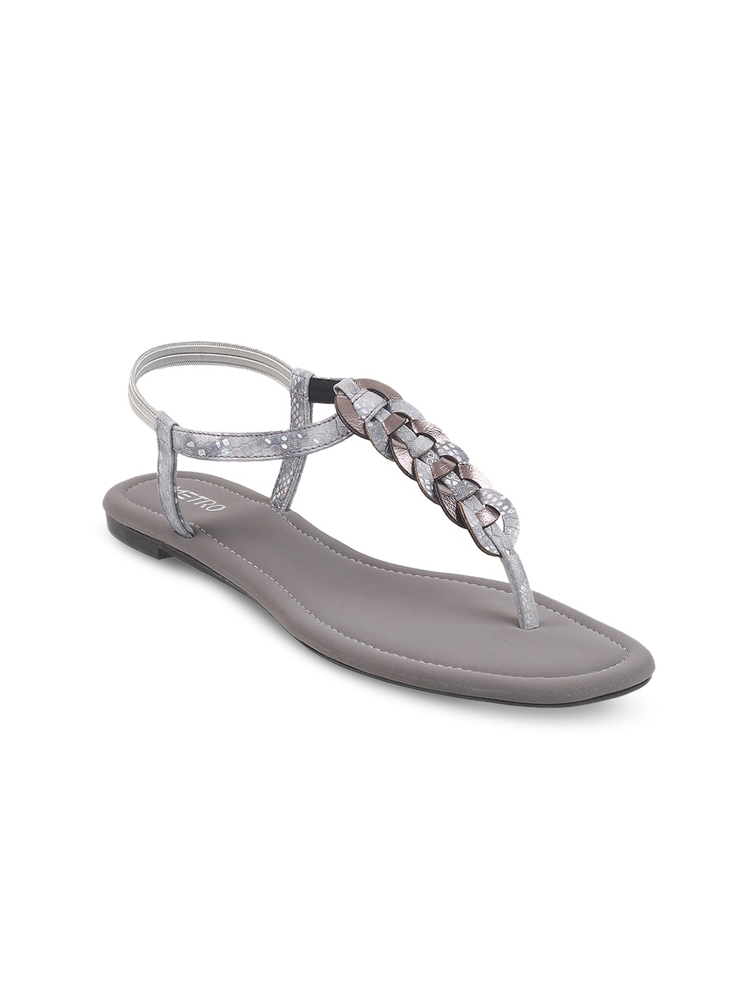 

Metro Textured T-Strap Flats With Backstrap, Grey