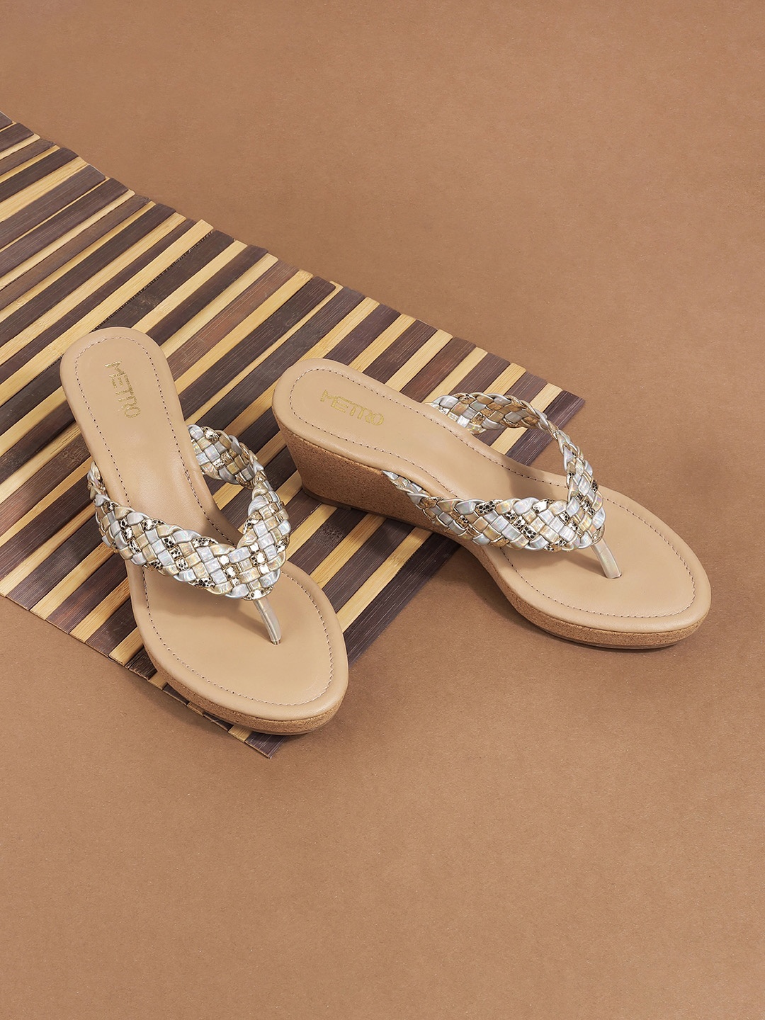 

Metro Braided Open Toe Wedges, Gold