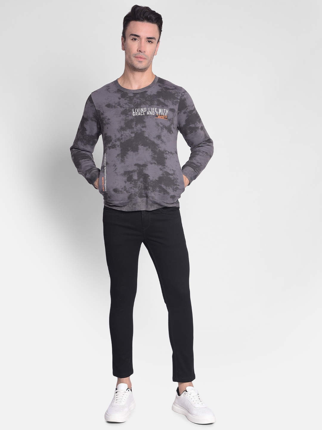 

Crimsoune Club Typography Printed Round Neck Cotton Pullover Sweatshirt, Grey