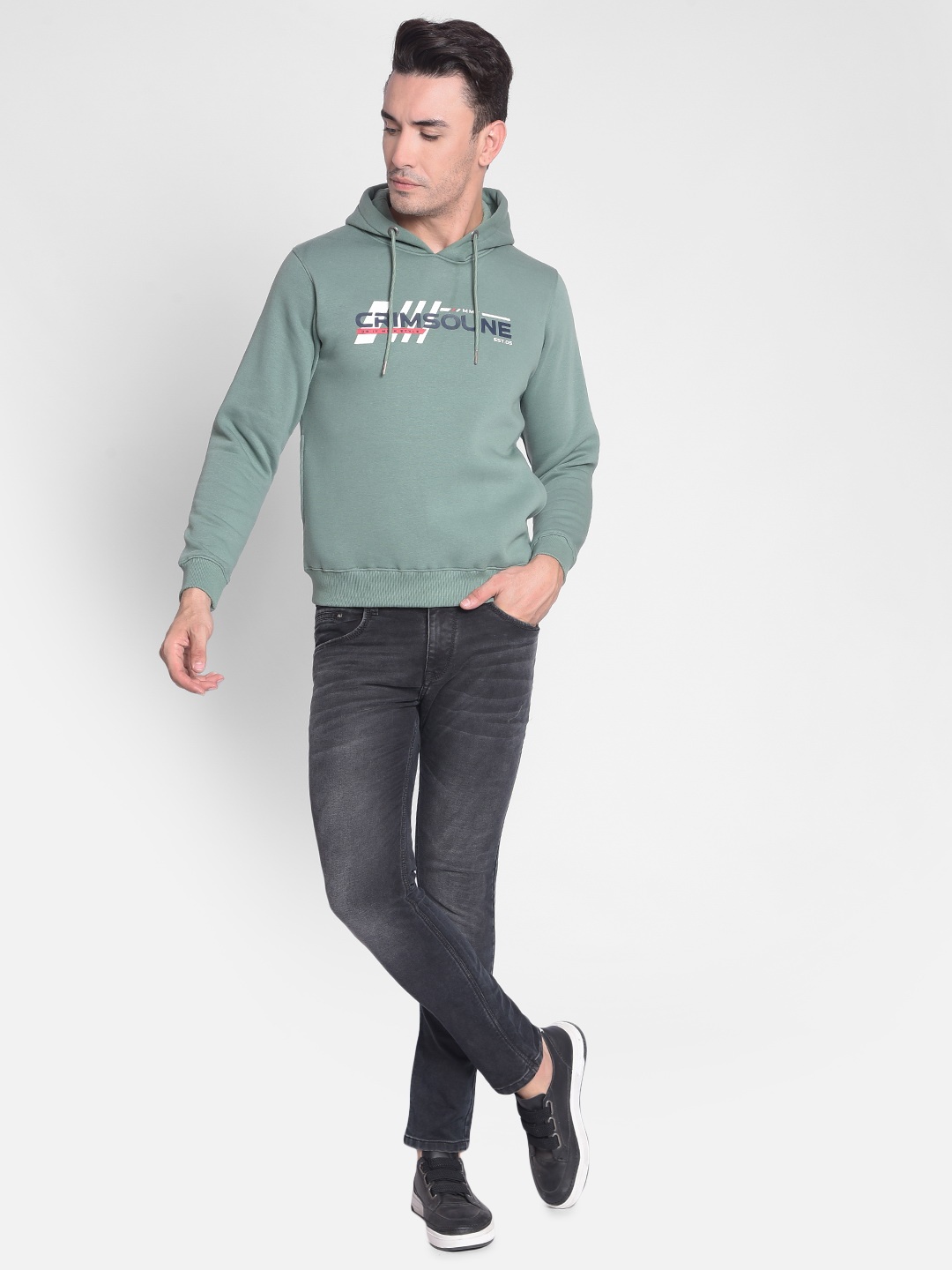 Crimsoune Club Typography Printed Hooded Pullover Sweatshirt, Green