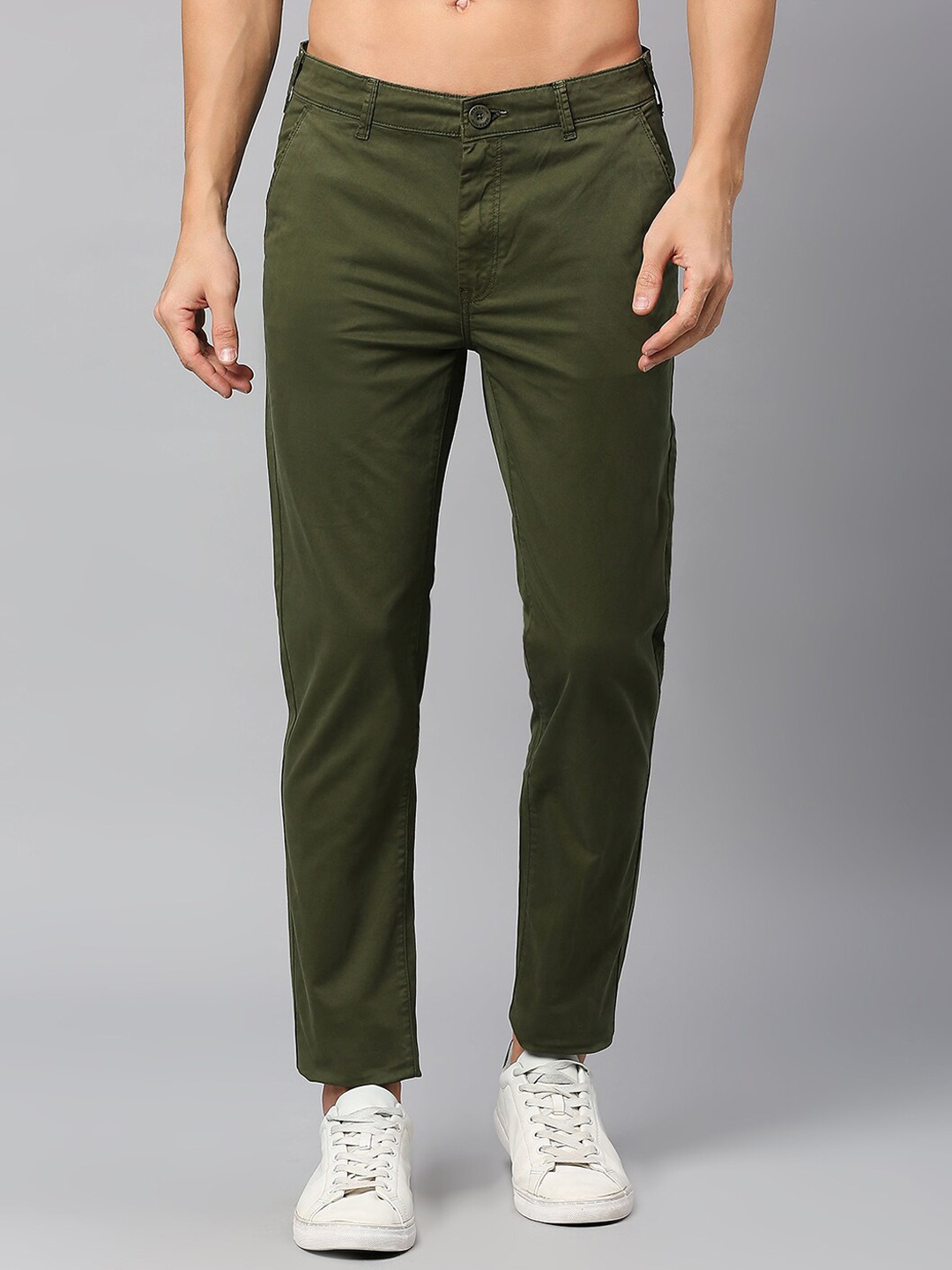

Roadster Men Slim-Fit Mid-Rise Plain Regular Trousers, Olive