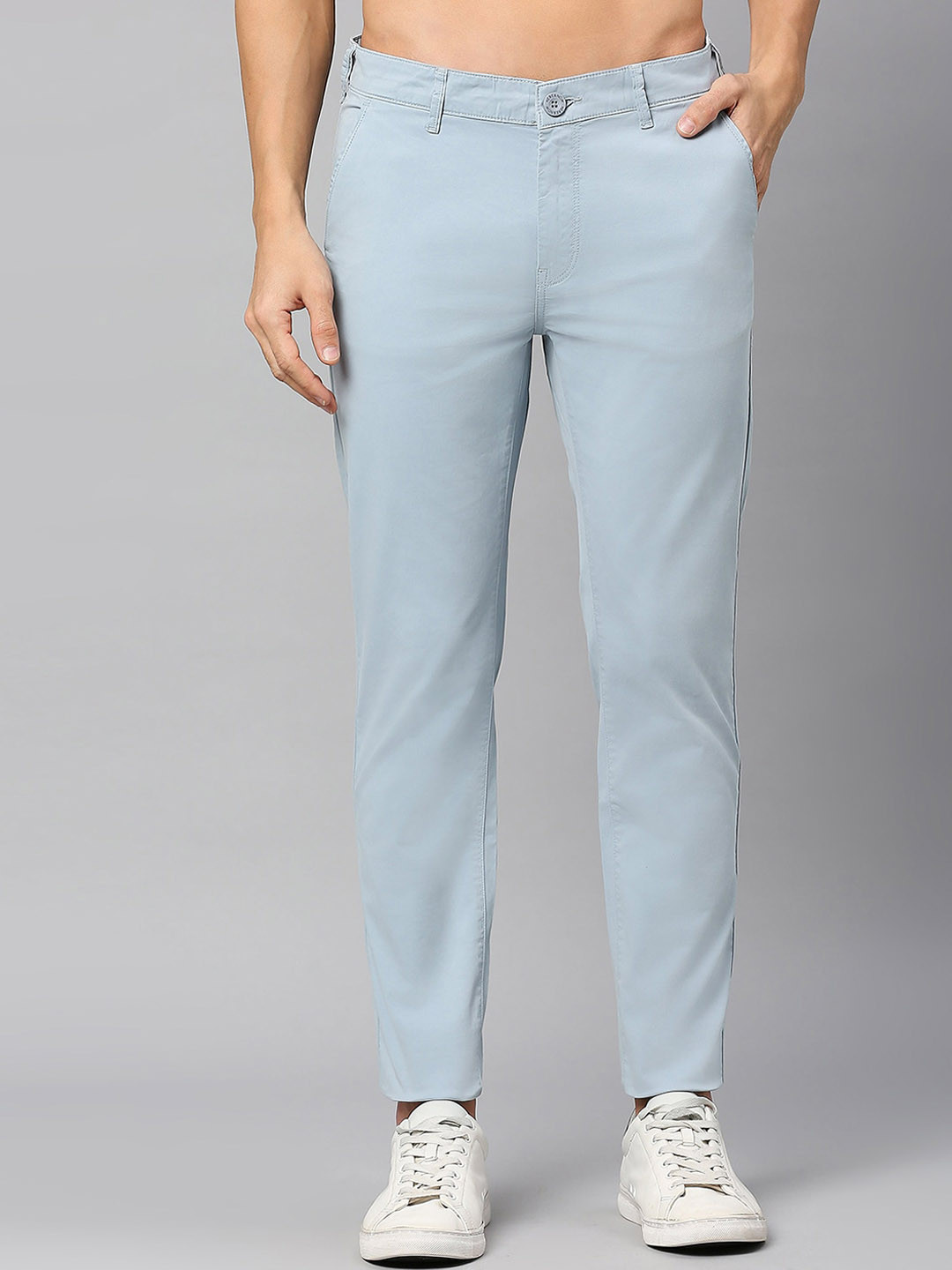 

Roadster Men Slim-Fit Mid-Rise Plain Regular Trousers, Blue