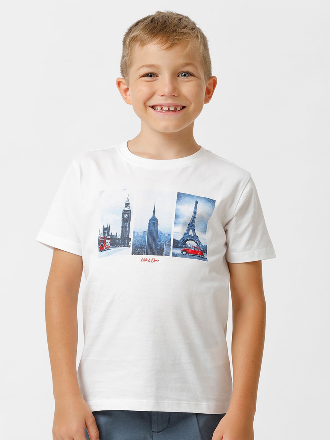 

KATE & OSCAR Boys Graphic Printed Cotton T-shirt, White
