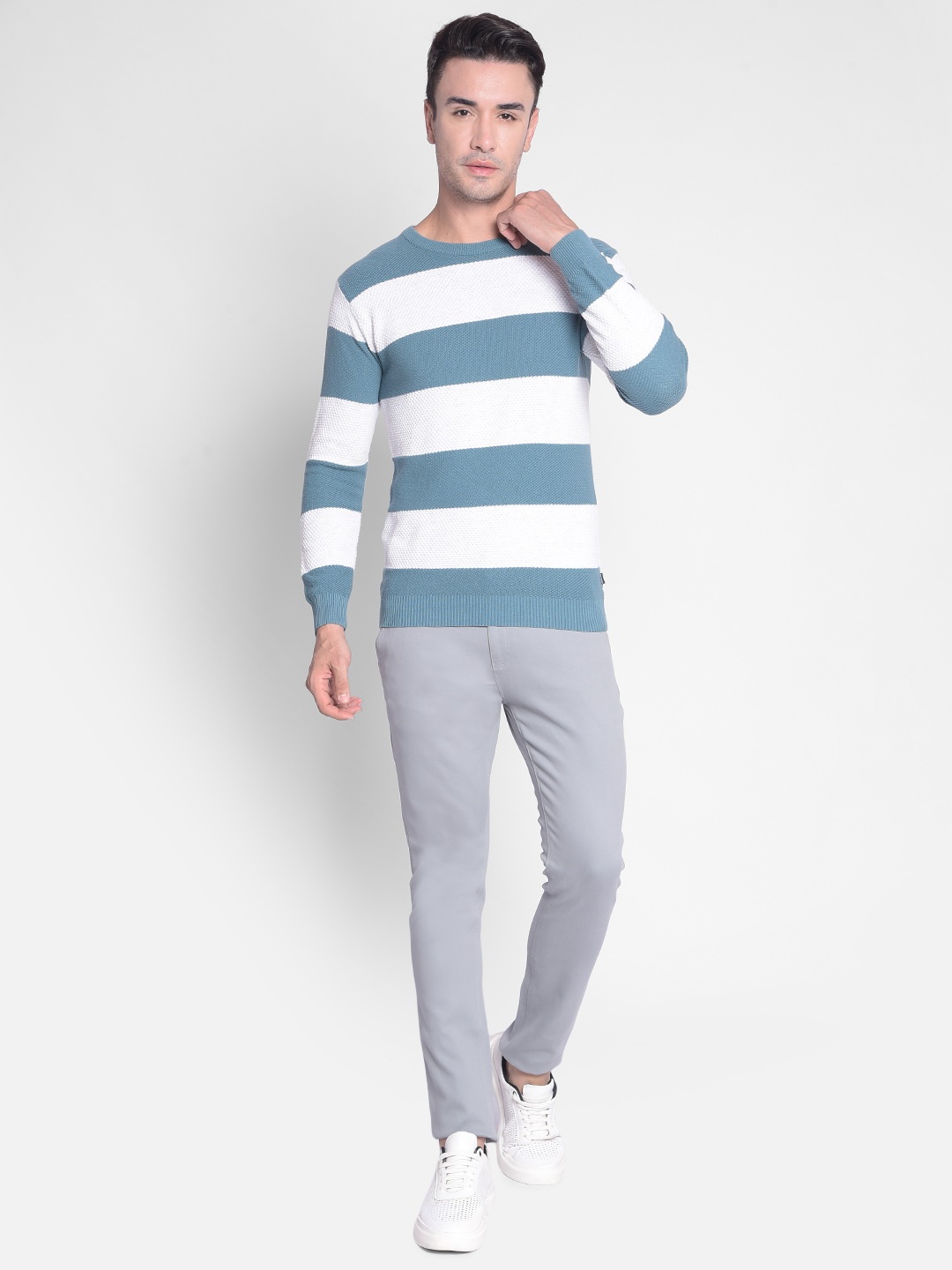 

Crimsoune Club Striped Pure Cotton Pullover Sweater, Blue