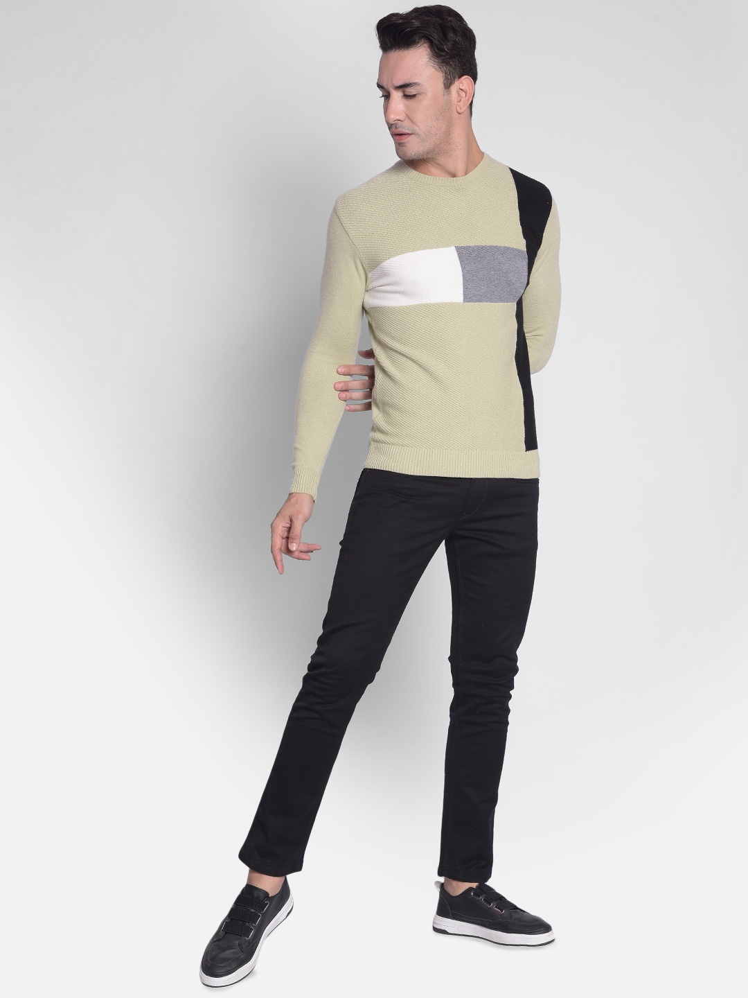

Crimsoune Club Colourblocked Pure Cotton Pullover Sweater, Green