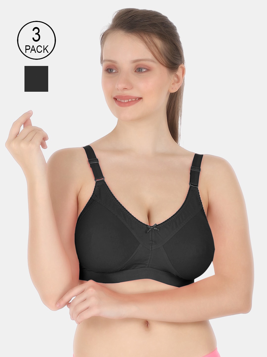 

Tweens Pack Of 3 Medium Coverage Cotton Bra With All Day Comfort, Black