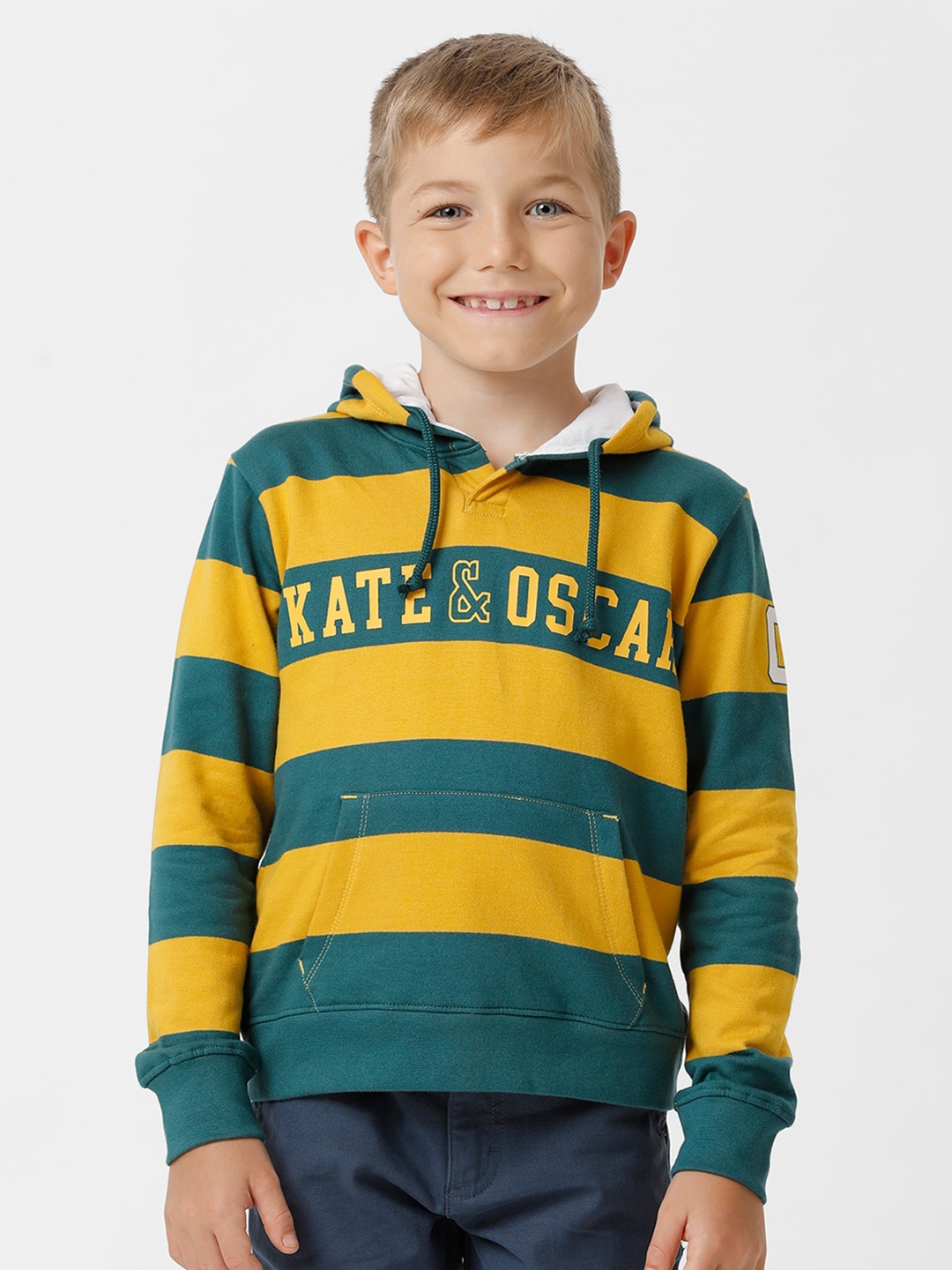 

KATE & OSCAR Boys Colourblocked Hooded Cotton Pullover Sweatshirt, Yellow