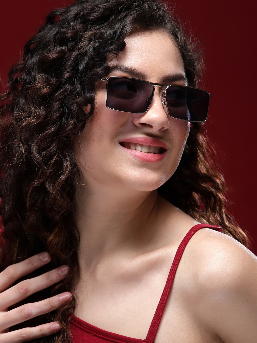 

Voyage Women Rectangle Sunglasses with UV Protected Lens-2057WMG3573, Black