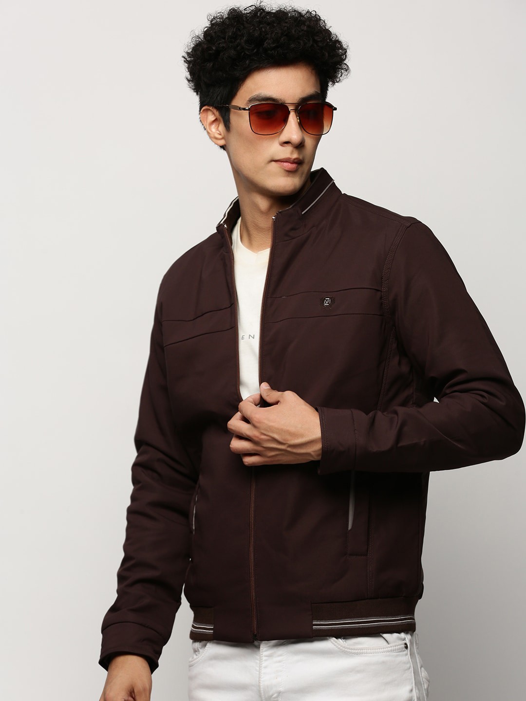 

SHOWOFF Coffee Brown Mock Collar Windcheater Bomber Jacket